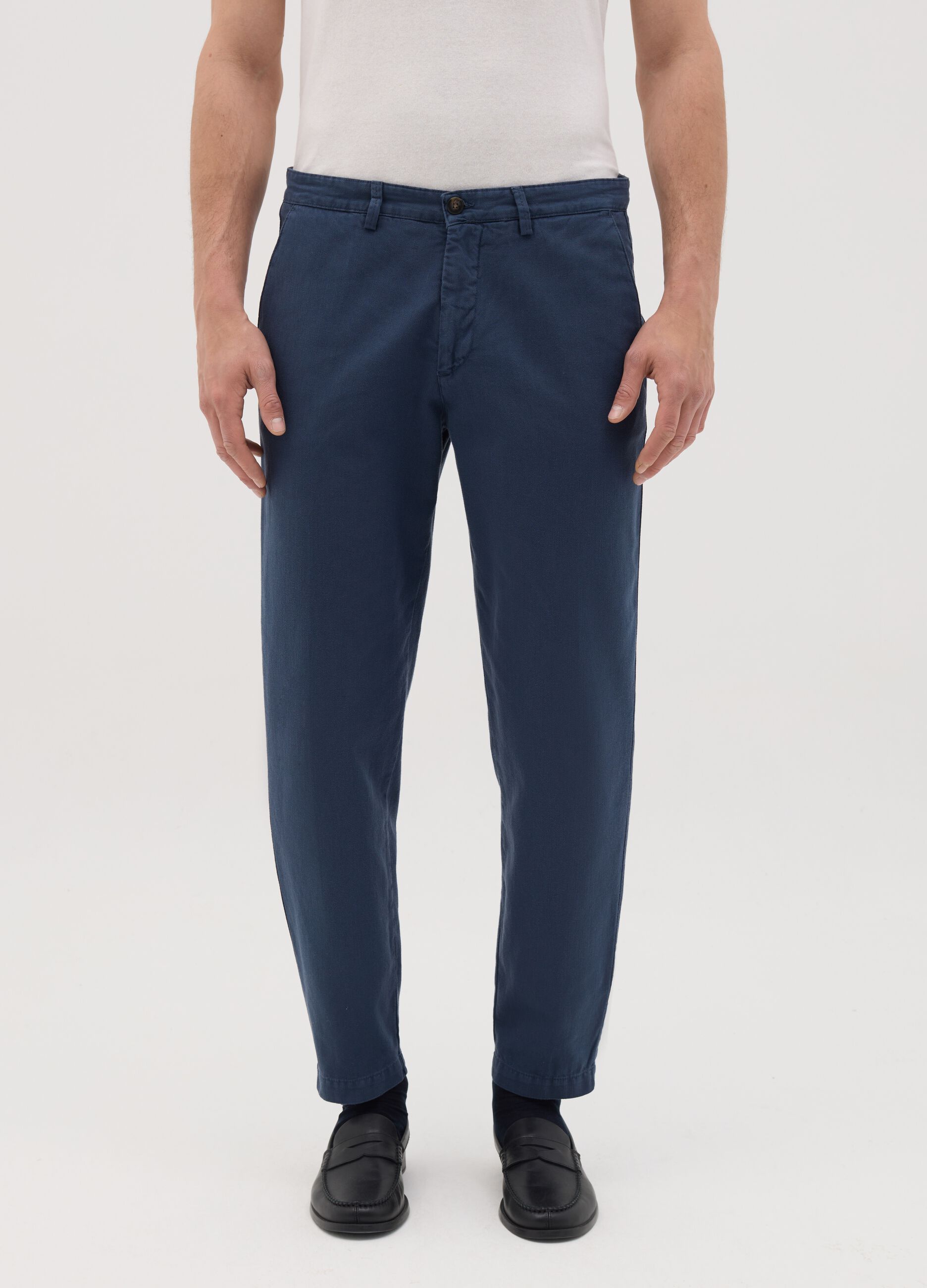 Blue carrot trousers in pure cotton