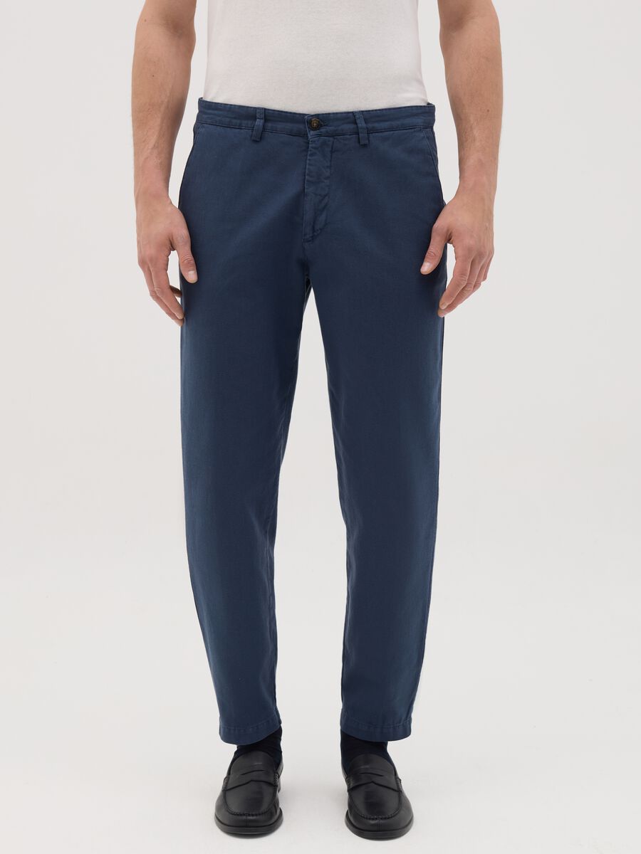 Blue carrot trousers in pure cotton_1