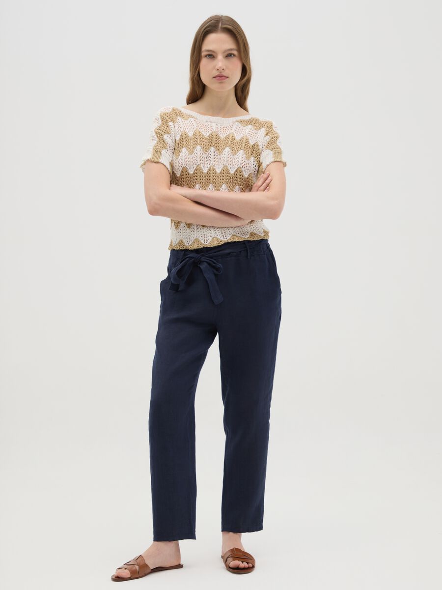 Women's pure blue linen trousers regular fit_0