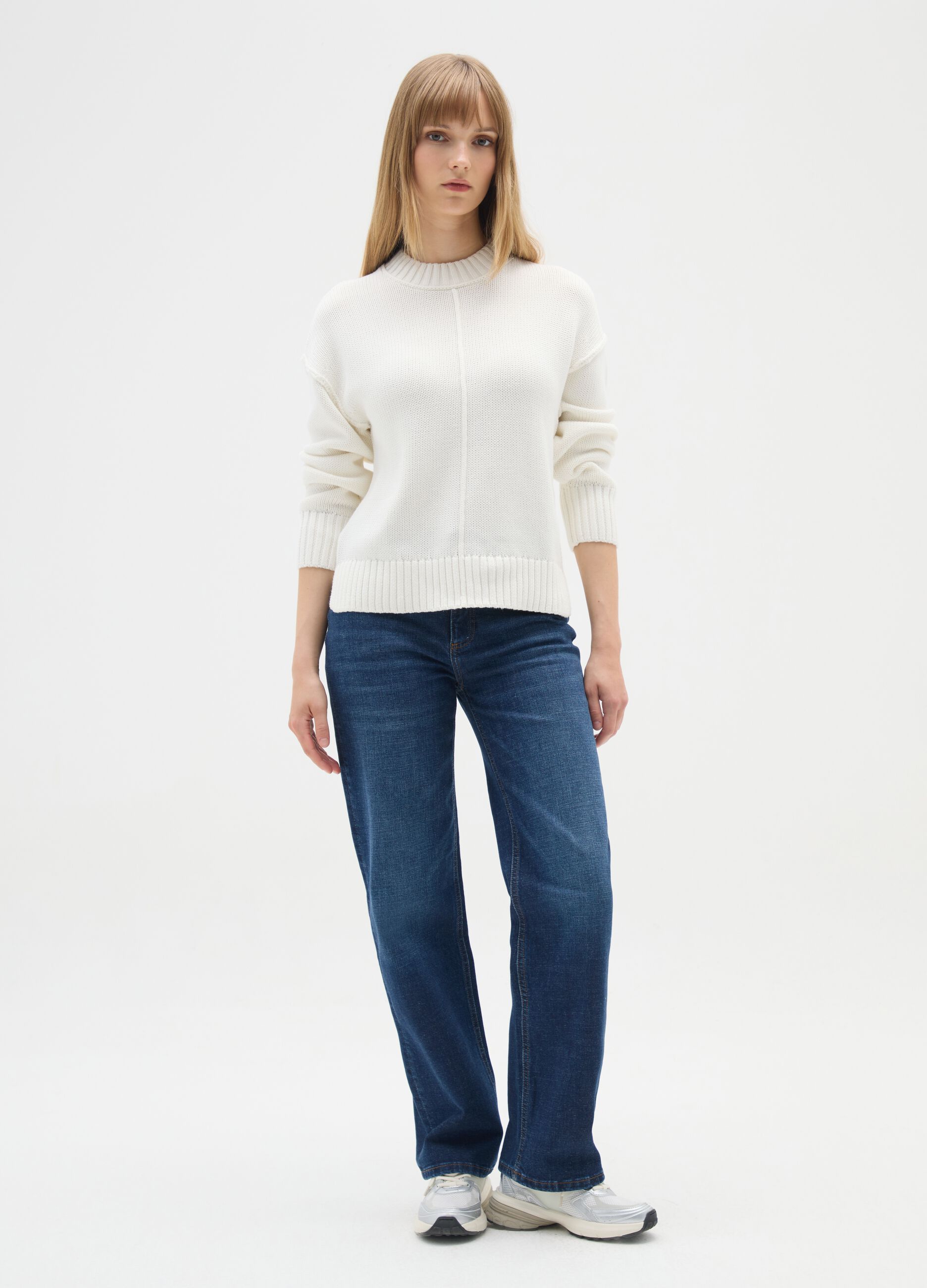 Maglione a collo alto in puro cotone bianco 