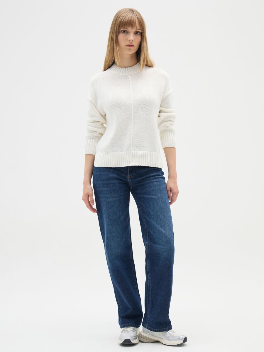 Maglione a collo alto in puro cotone bianco _1