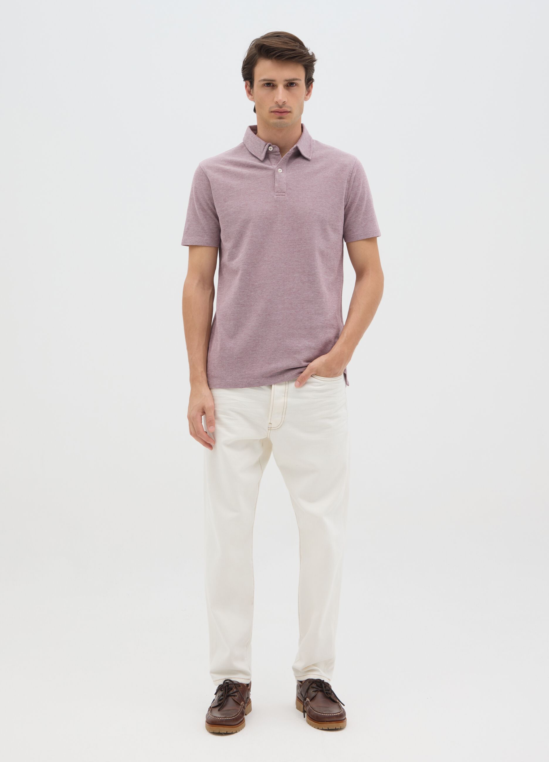 Polo da uomo in puro cotone viola regular fit
