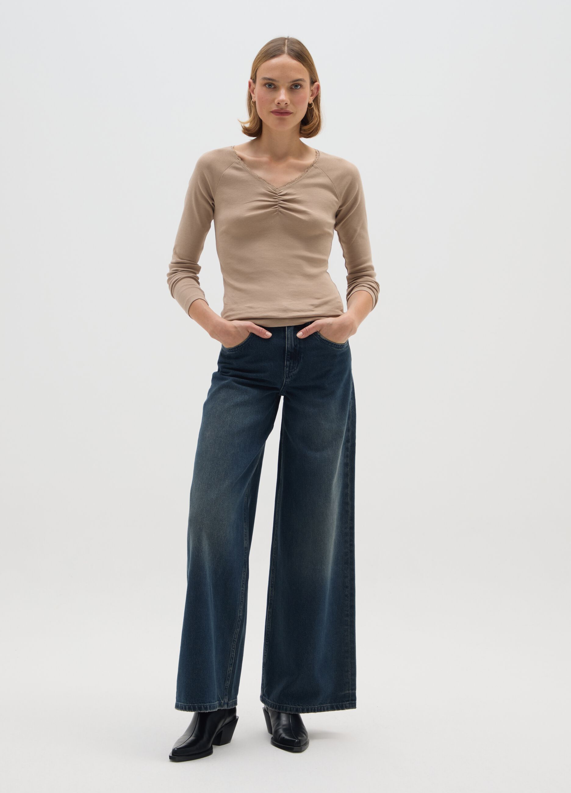Beige regular fit pure cotton sweater