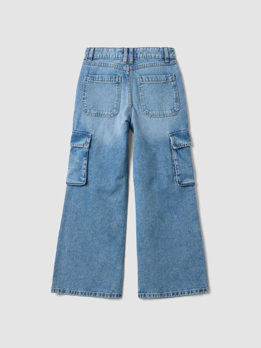 Jeans cargo denim in puro cotone azzurro relaxed fit per ragazza_2