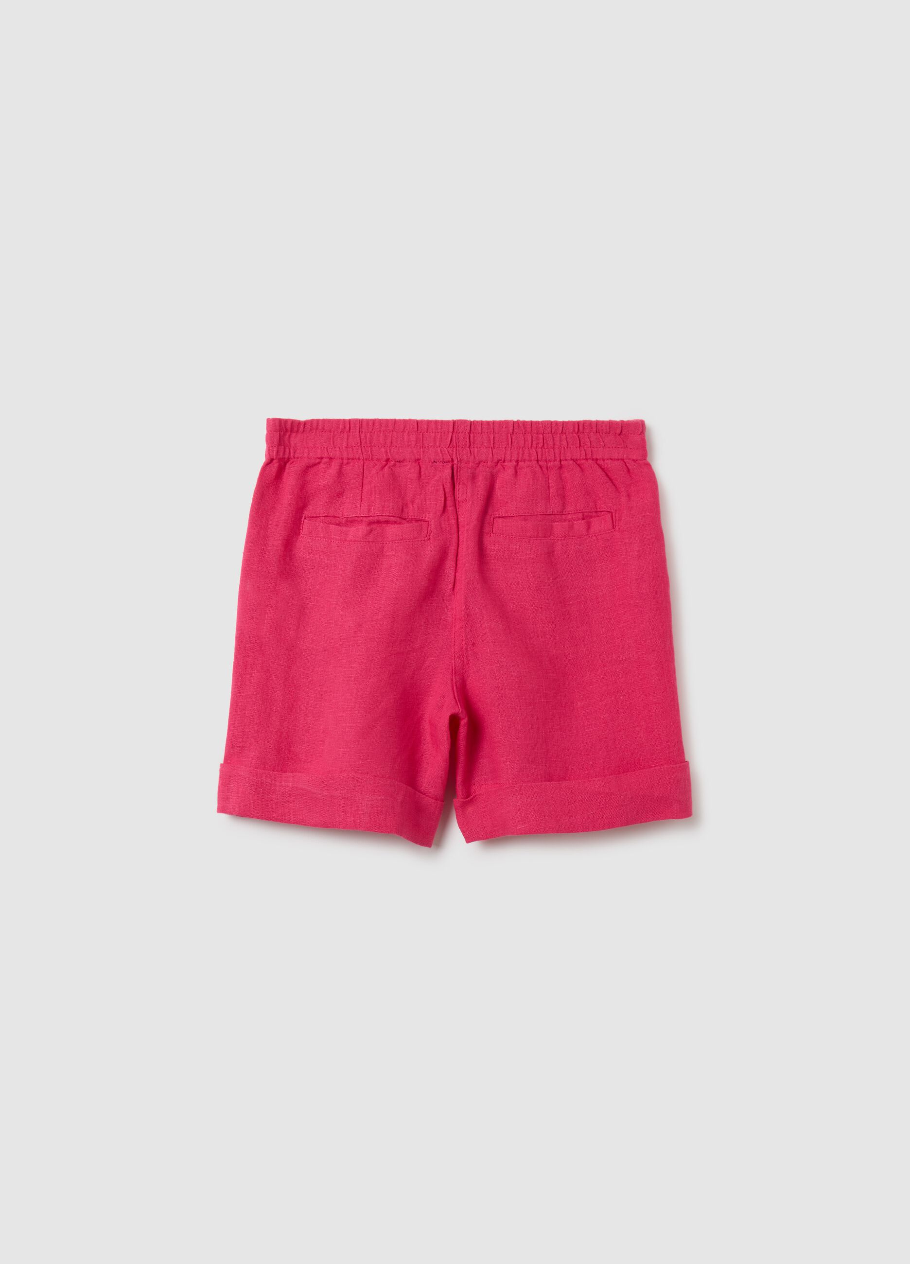 Girls' Pink Linen Regular Fit Shorts