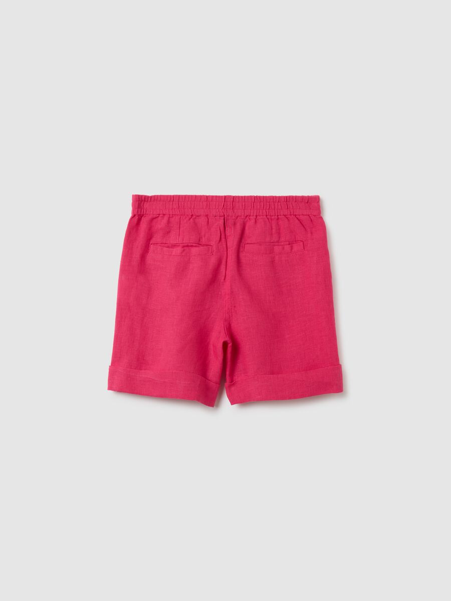 Girls' Pink Linen Regular Fit Shorts_1