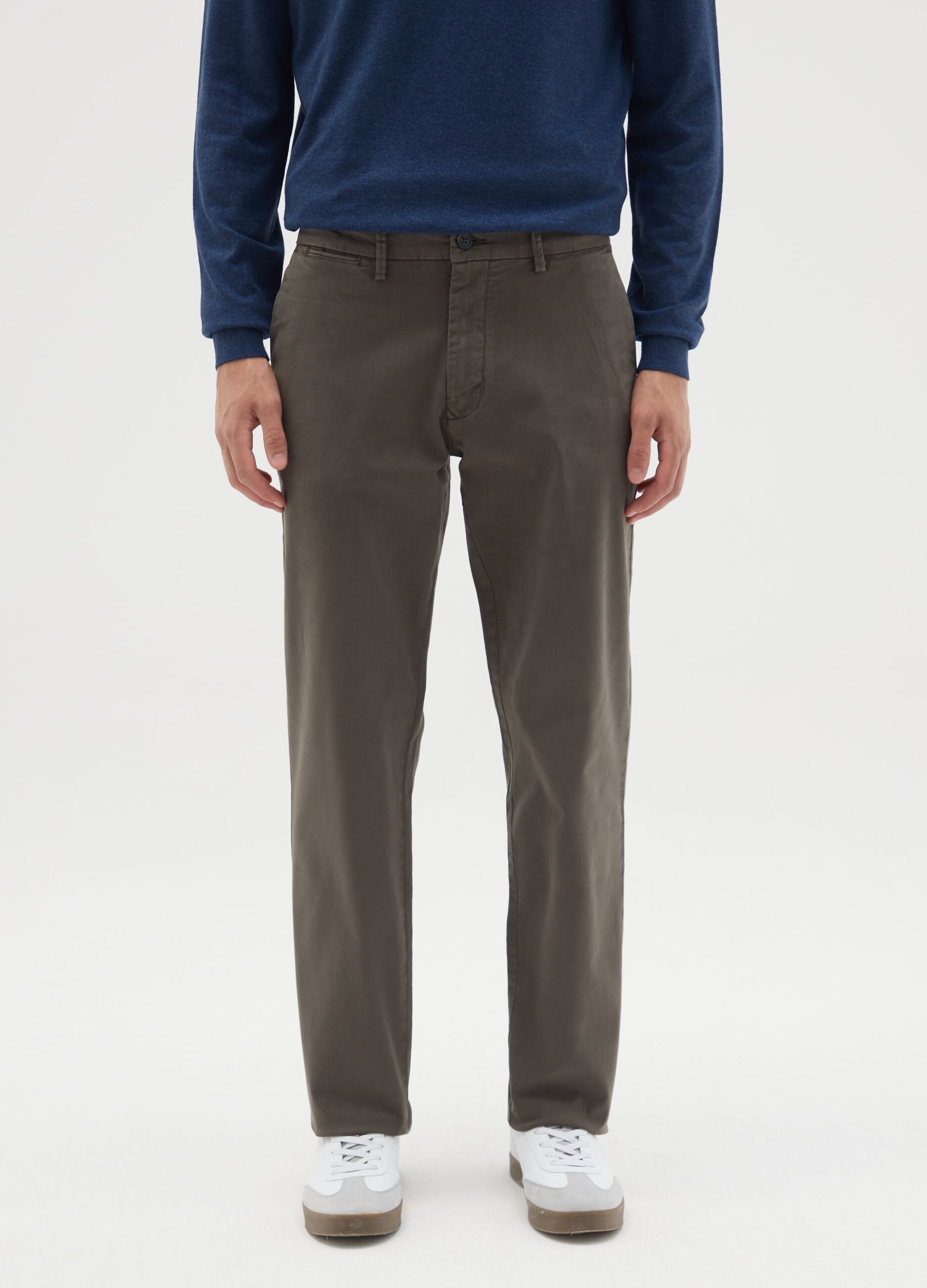 Brown stretch cotton regular fit trousers
