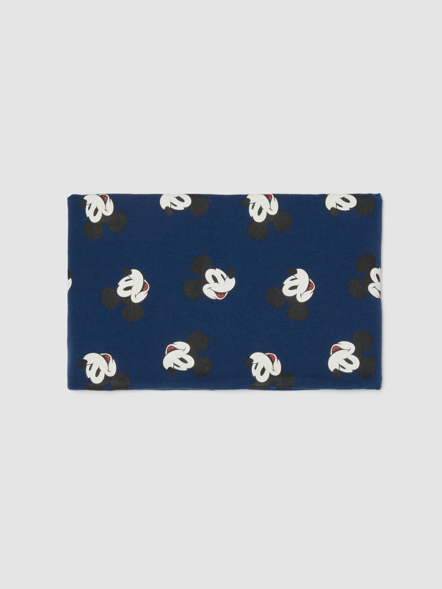 Sciarpa blu in cotone organico elasticizzato con stampa Mickey per bimbo_0