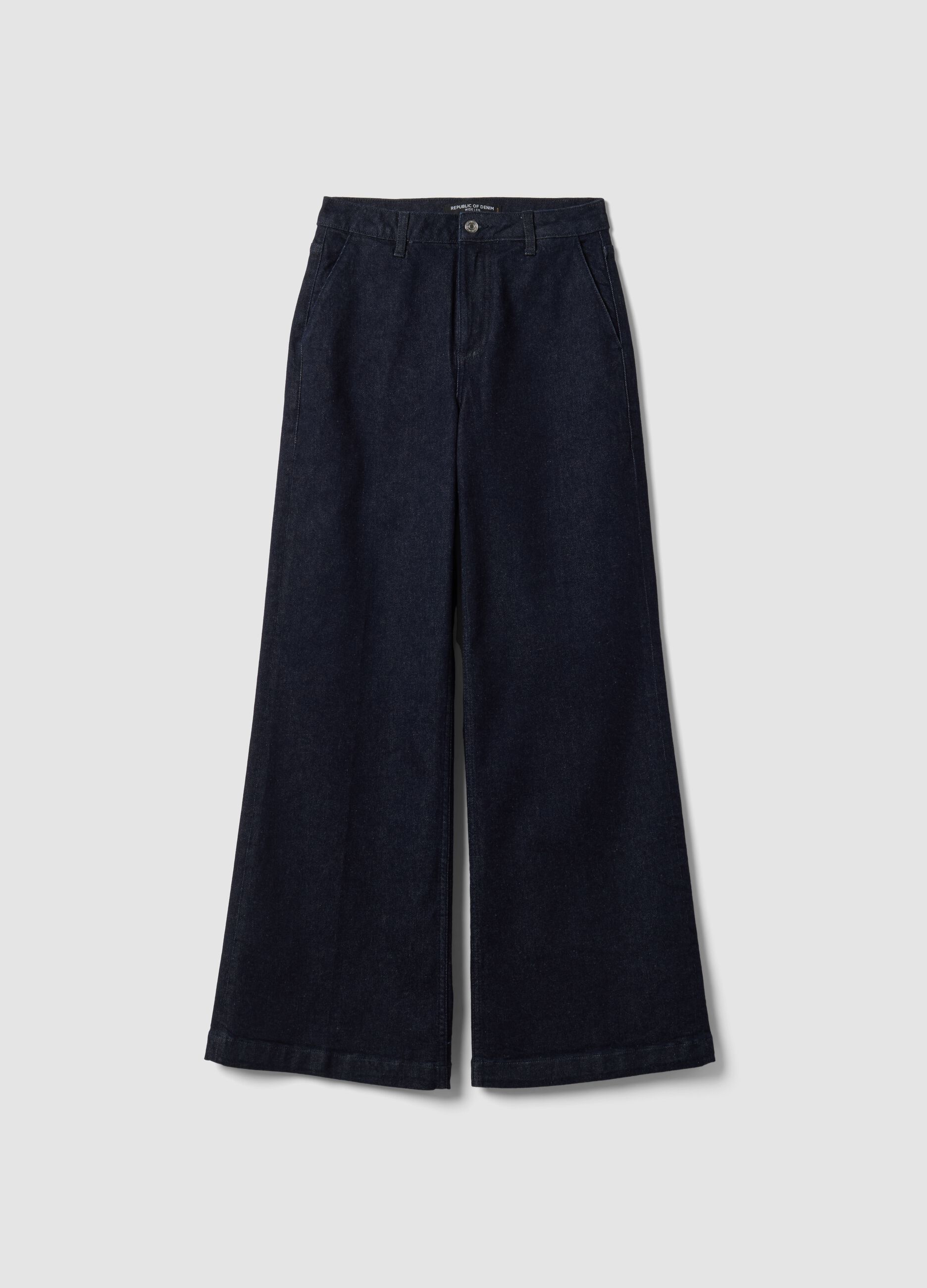Dark blue high-waisted wide-leg stretch cotton jeans