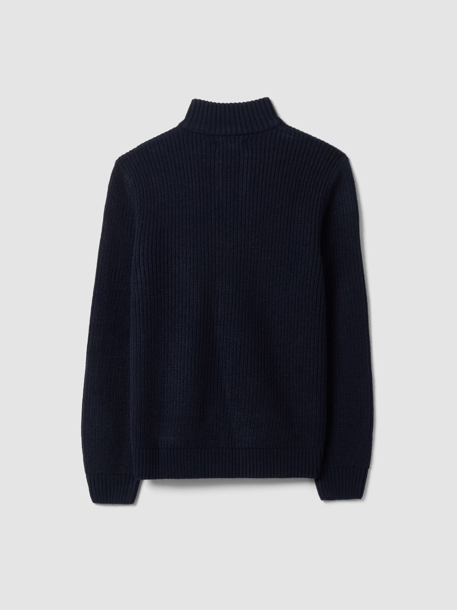 Navy rib-knit cardigan with collar and zip, regular fit_2