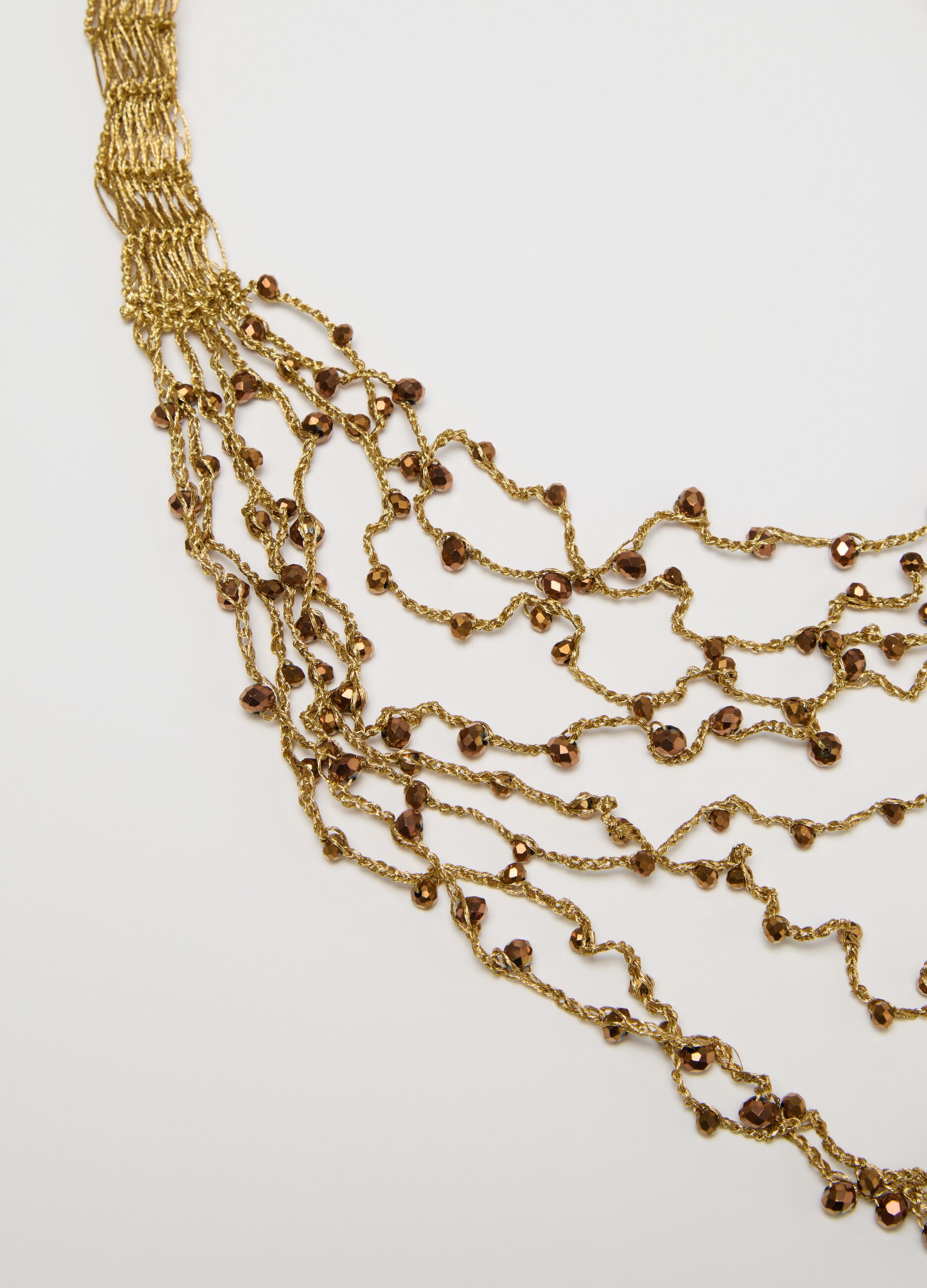 Gold multi-string necklace with beads