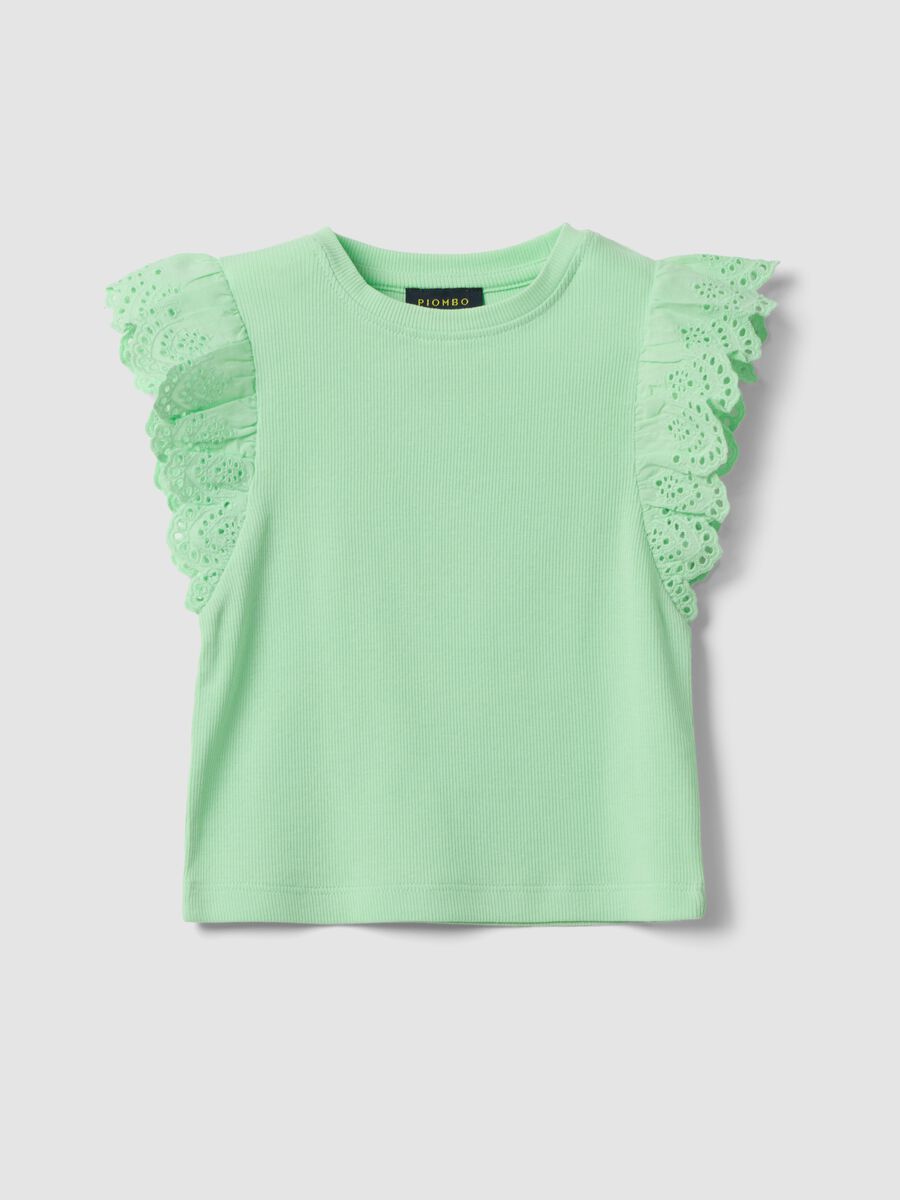 Canotta in cotone elasticizzato verde da bambina con volant_0