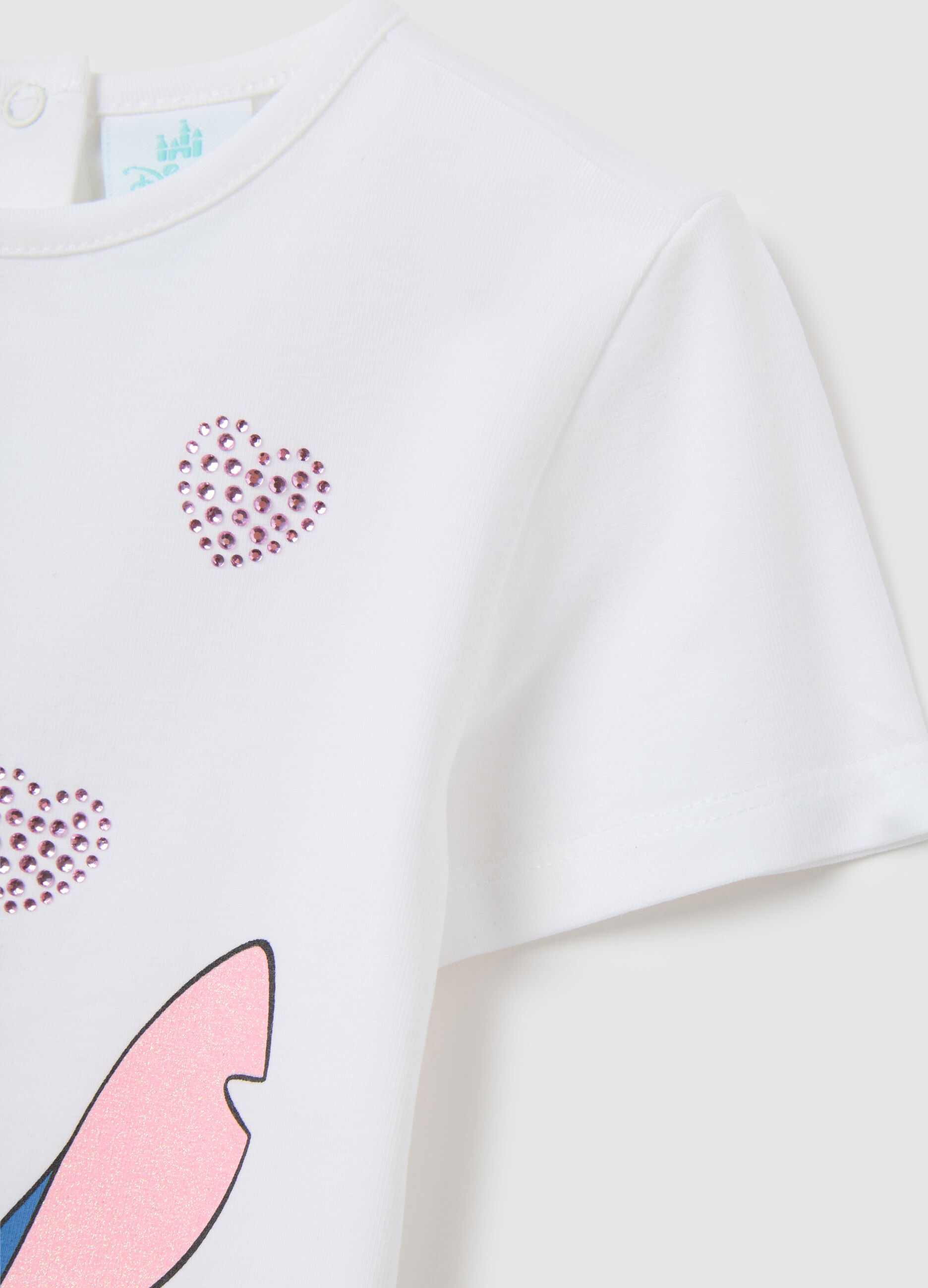 T-shirt da bambina in cotone elasticizzato bianca con Stitch