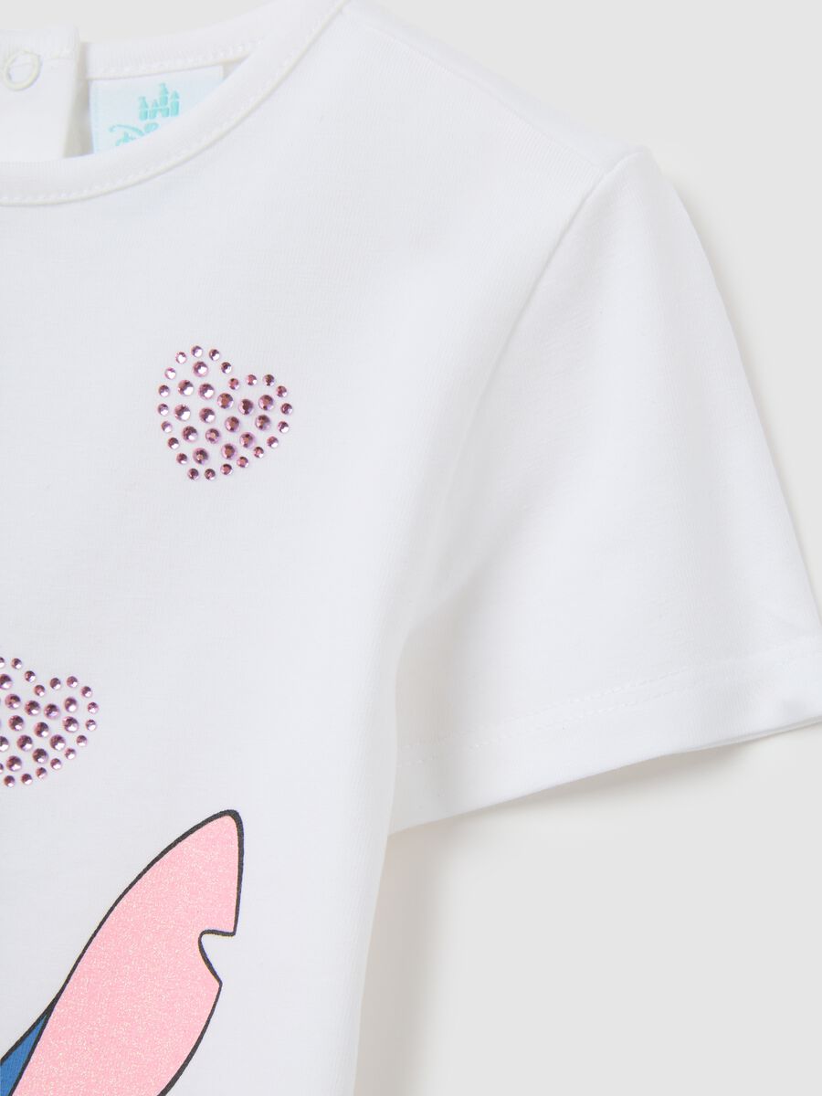 Girl's white stretchy cotton t-shirt with Stitch_2
