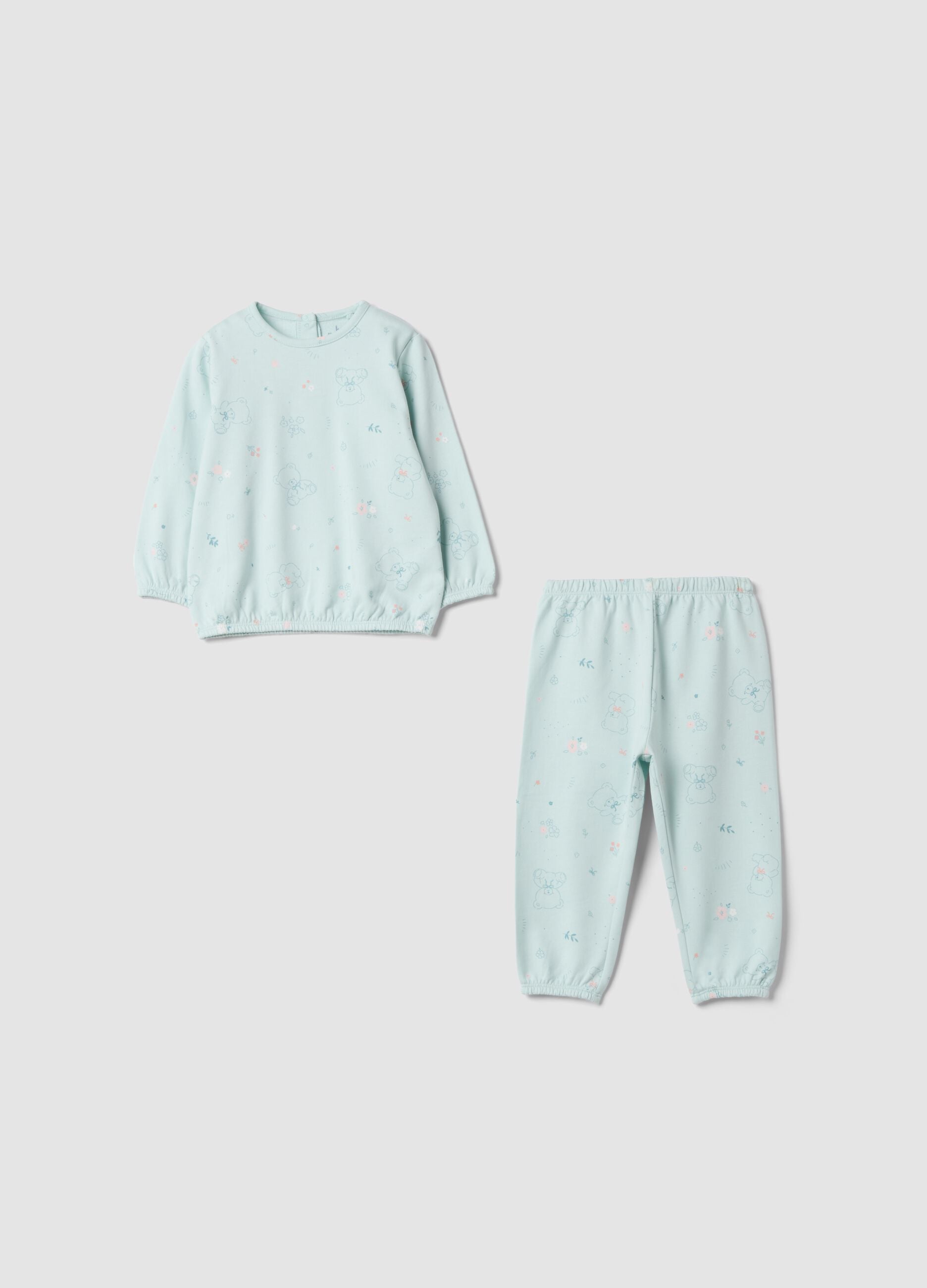 White organic cotton crew-neck pyjamas