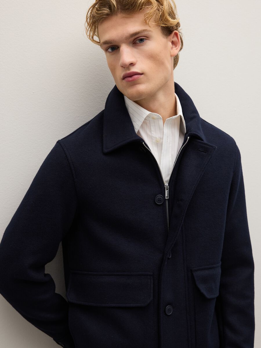 Blue wool blend jacket with buttons regular fit_3