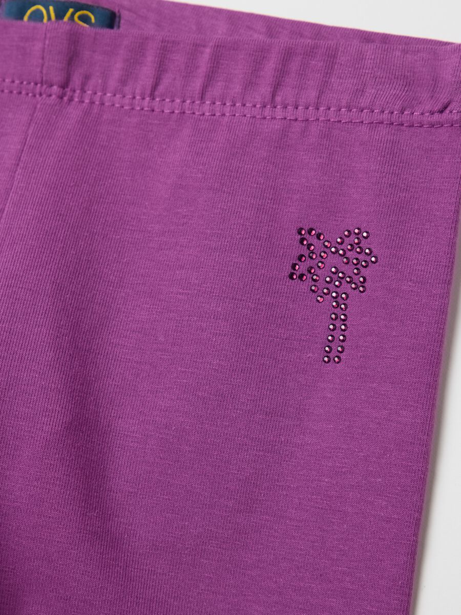 Girl's stretch cotton leggings with palm motif_2