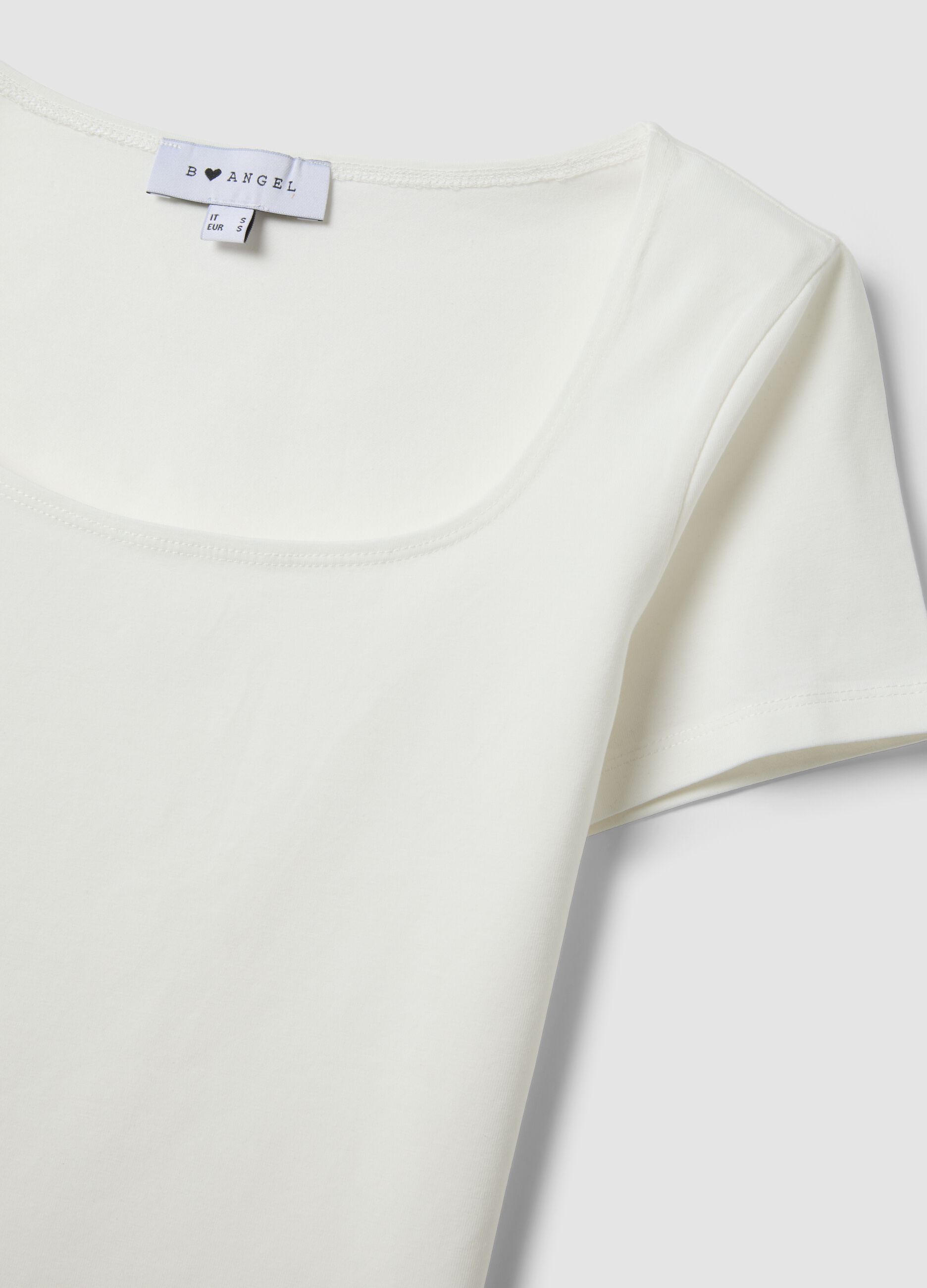 White stretch cotton T-shirt with square neckline
