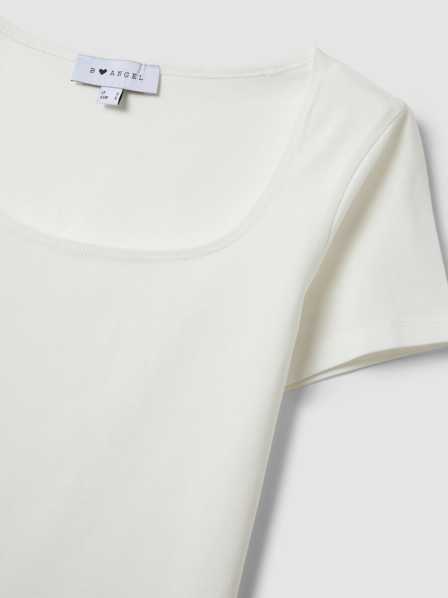 White stretch cotton T-shirt with square neckline_5