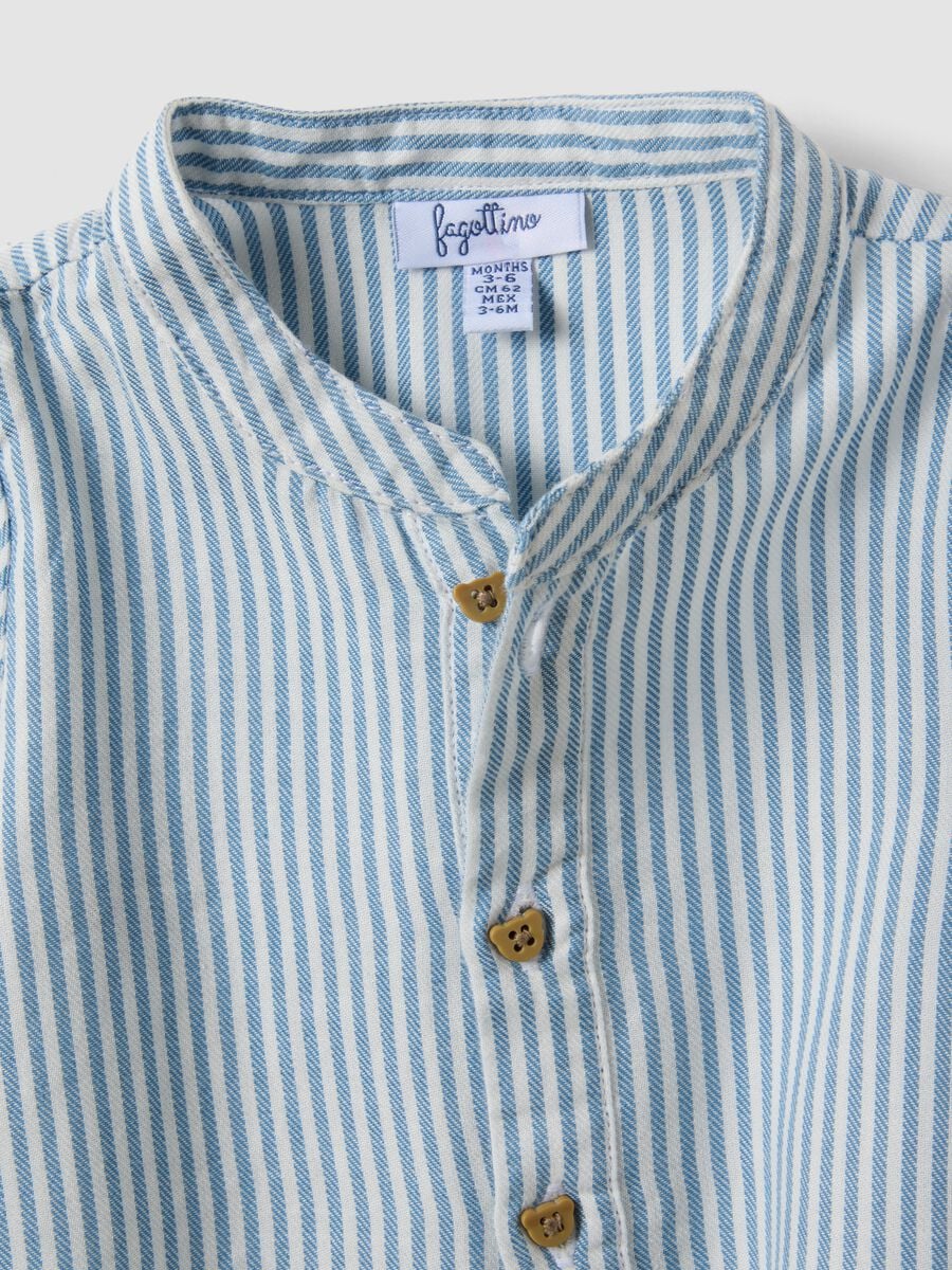 Blue striped pure cotton baby bodysuit with mandarin collar_2