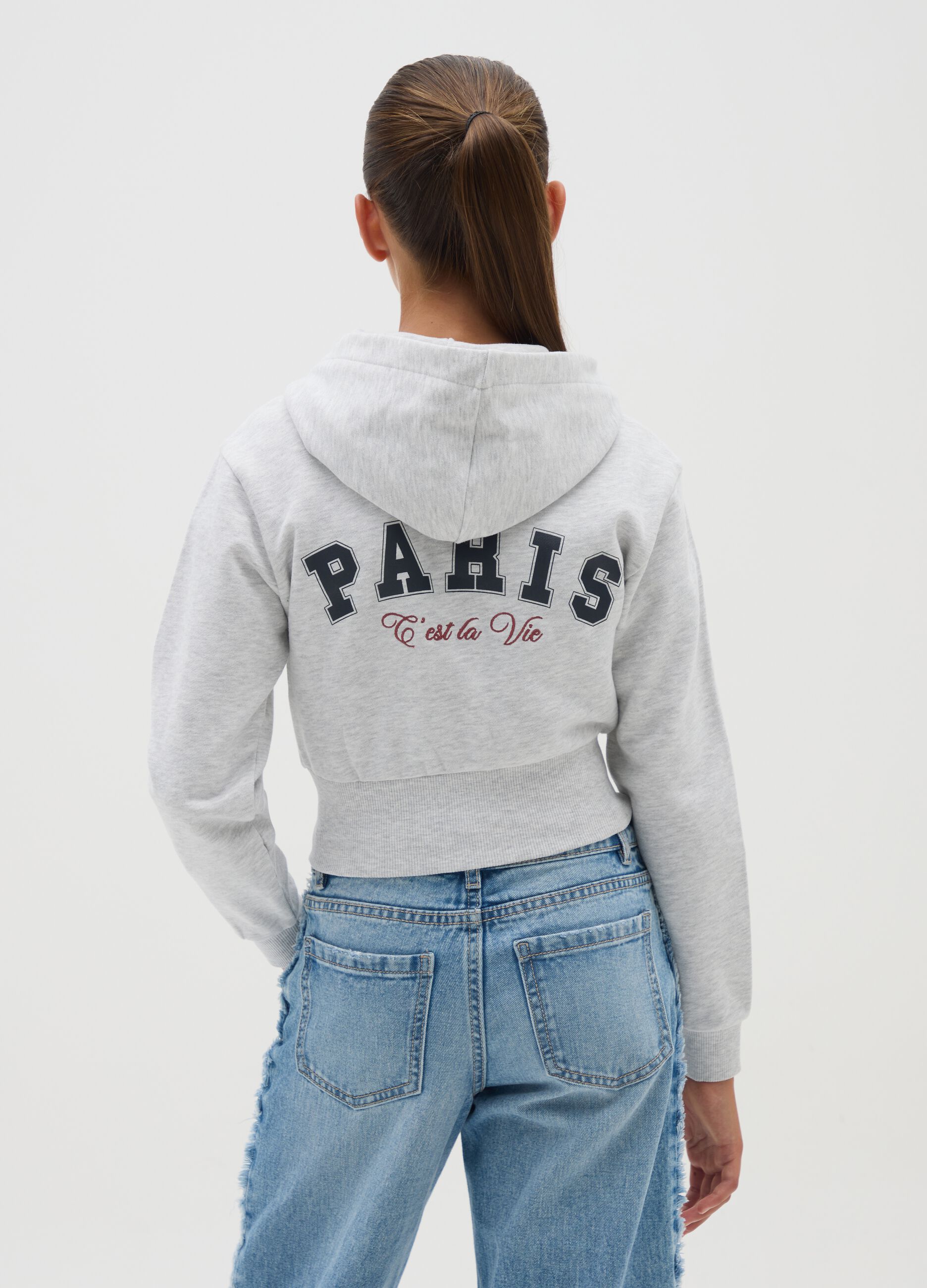 Grey Cotton Girls' Hooded Fitted Sweatshirt