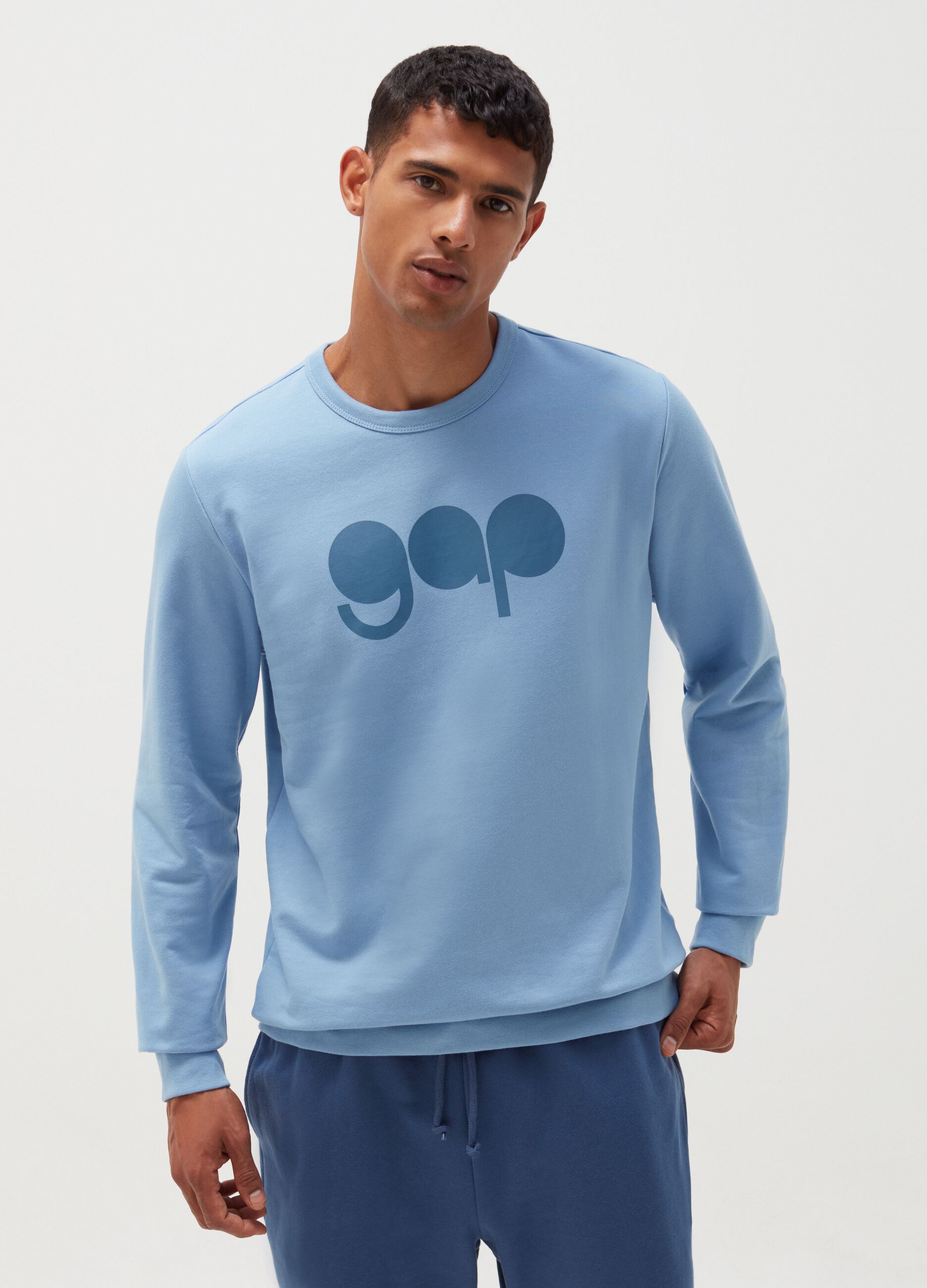 Cotton sweatshirt with round neck and logo