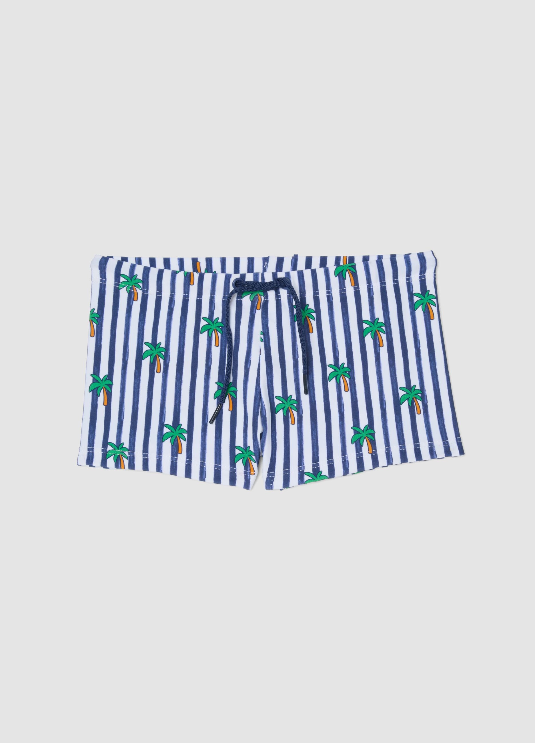 Blue and white stretch boxer swim shorts