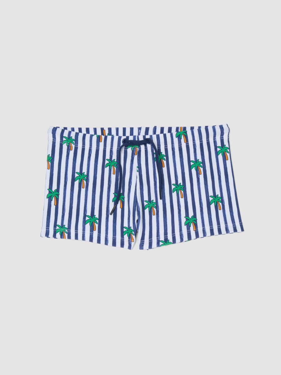 Blue and white stretch boxer swim shorts_0