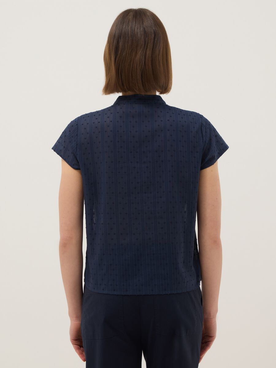 Blue pure cotton regular fit blouse with deep V transparency_2