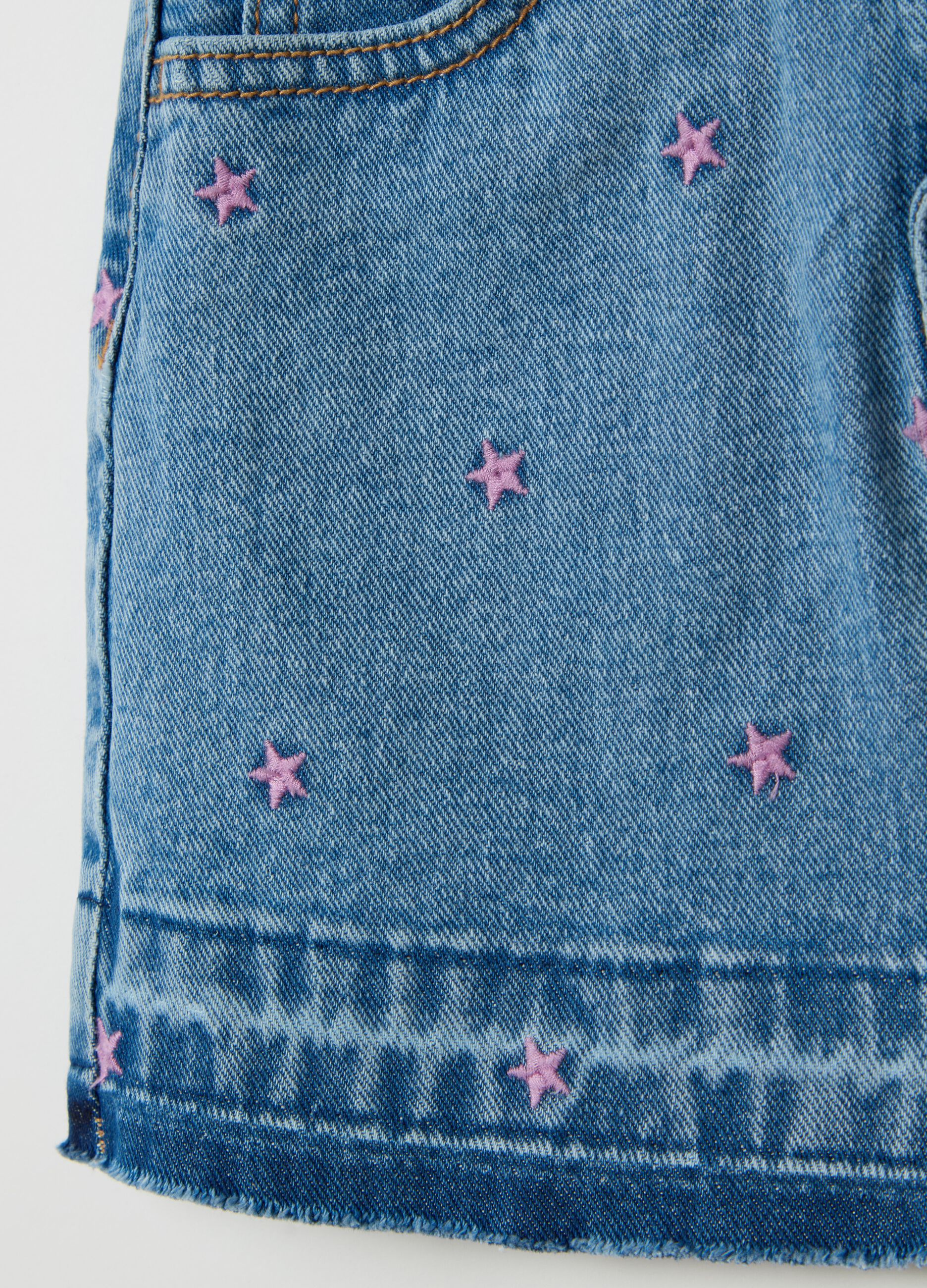 Denim miniskirt with stars embroidery