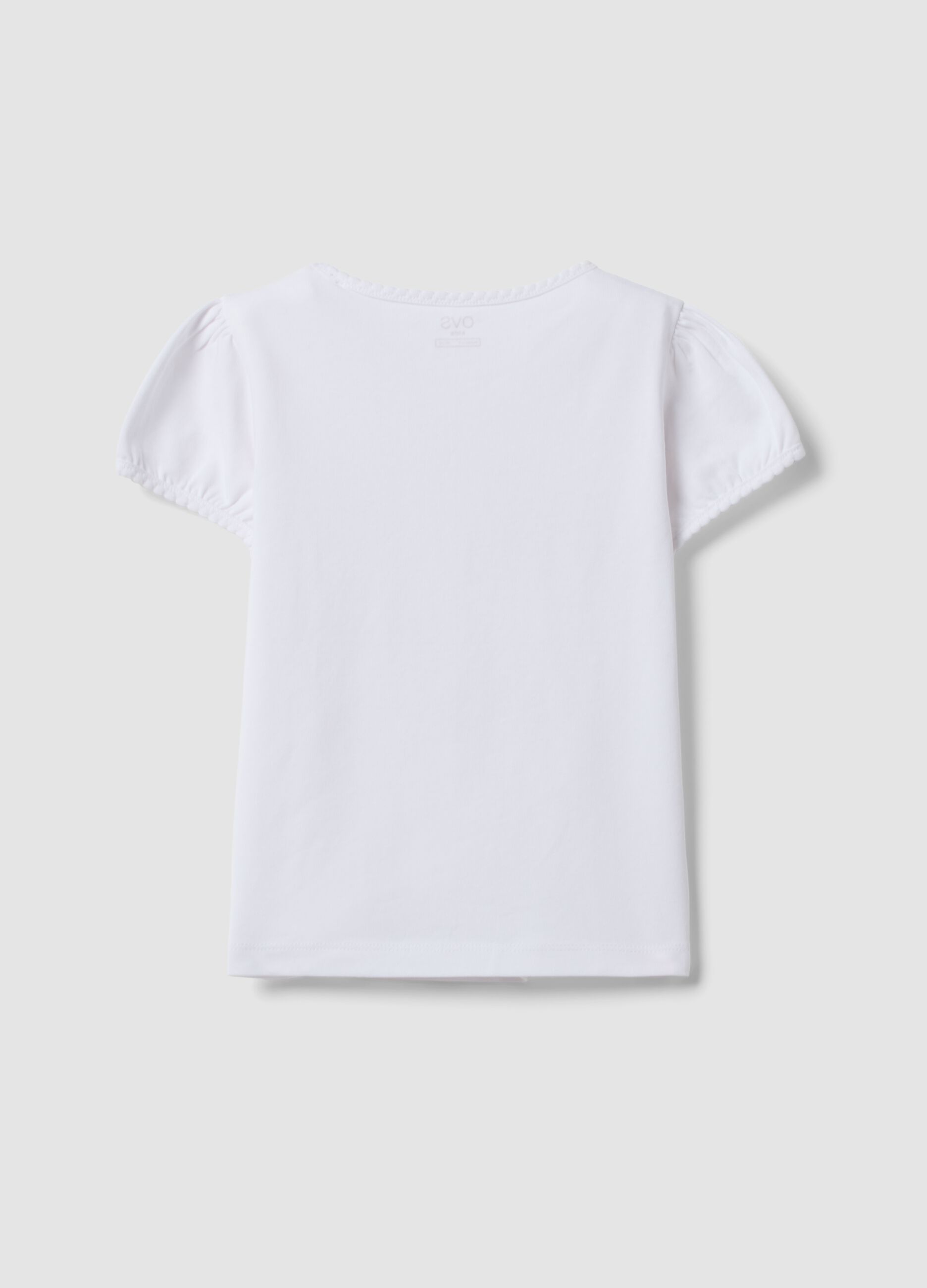 White stretch cotton T-shirt with seaside print