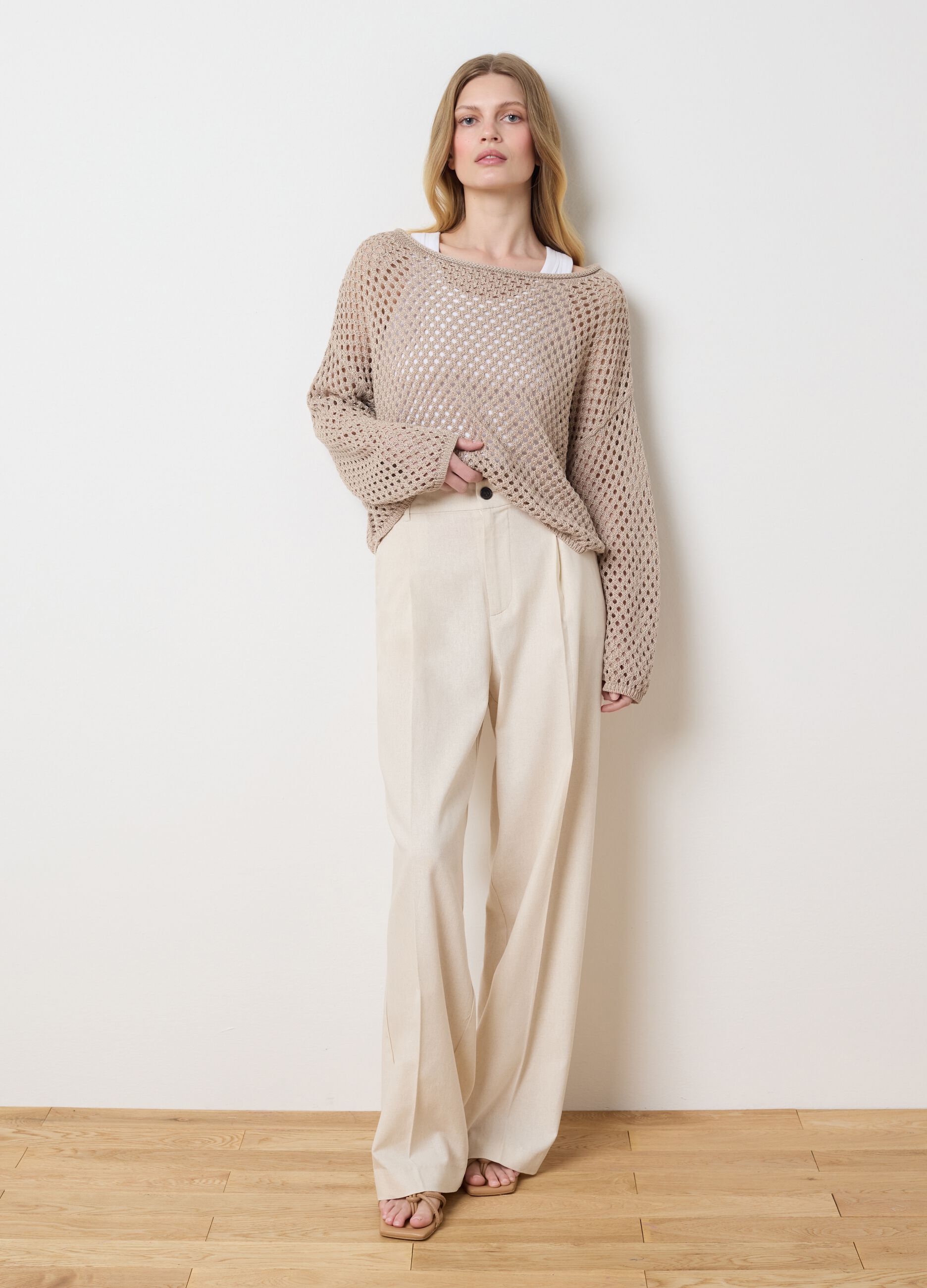 Ivory wide-leg chino trousers