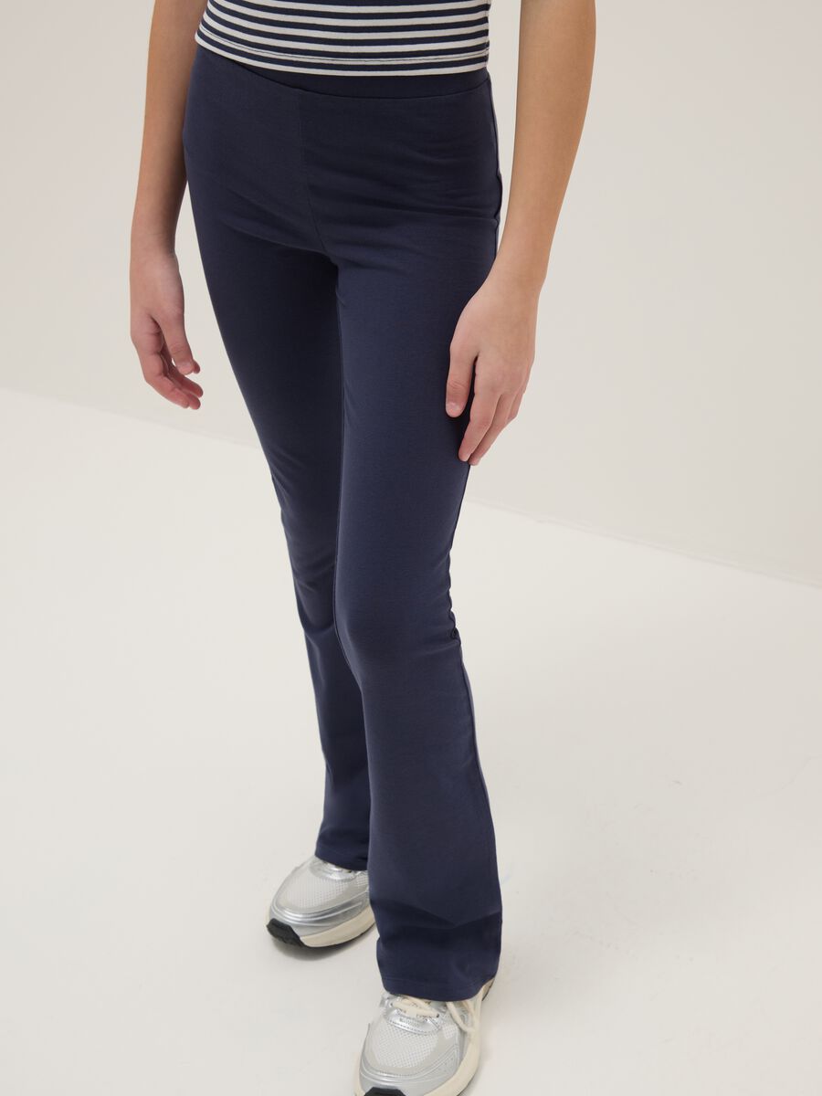 Girls' Blue Flare Leggings in Stretch Cotton_2