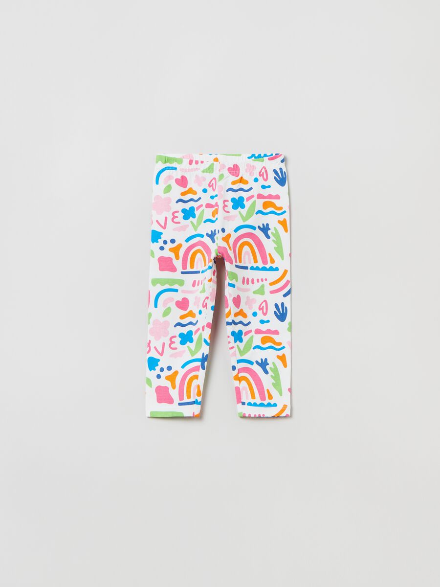 Leggings in cotone stretch con stampa _0