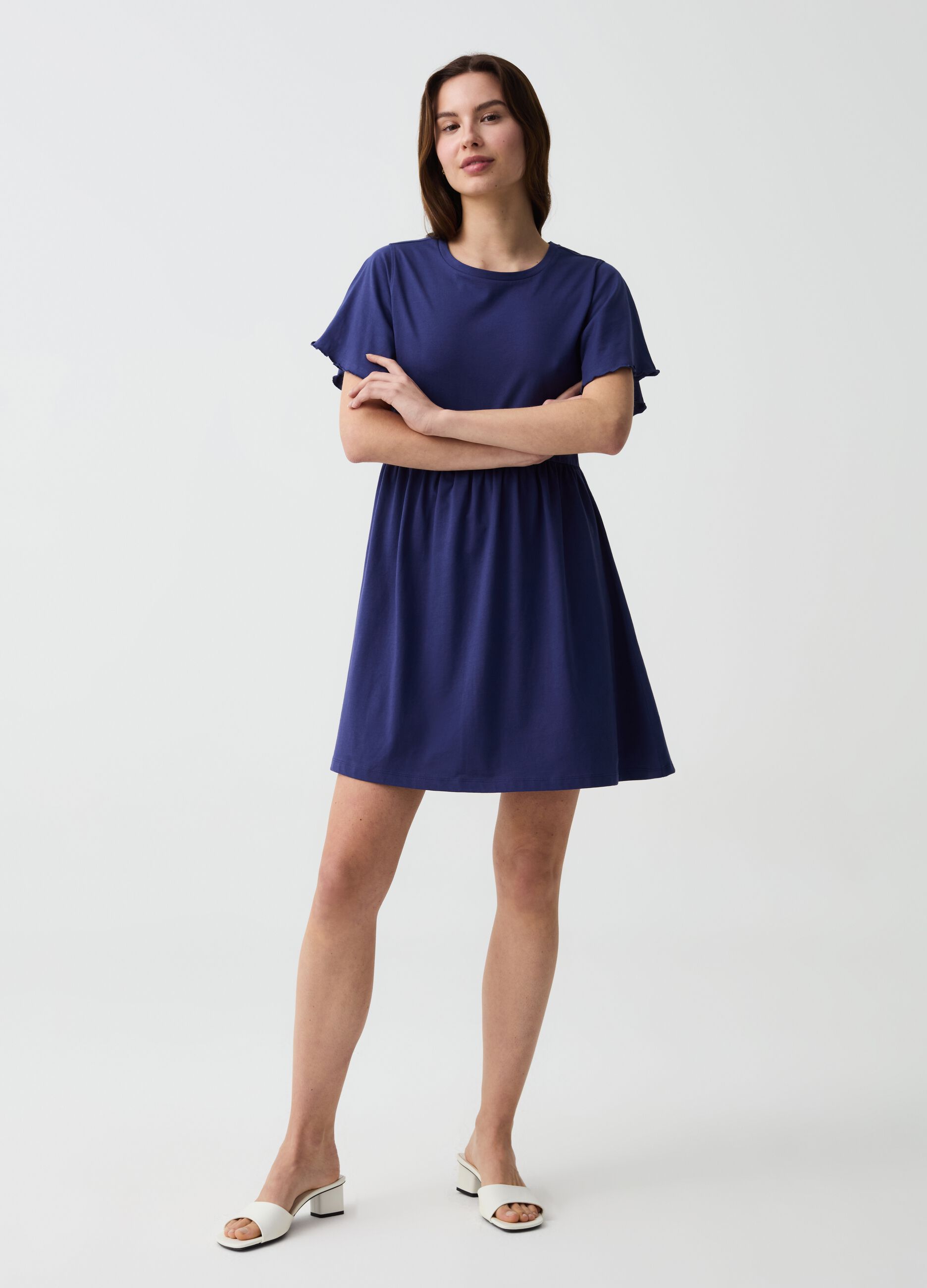 Essential short dress with butterfly sleeves