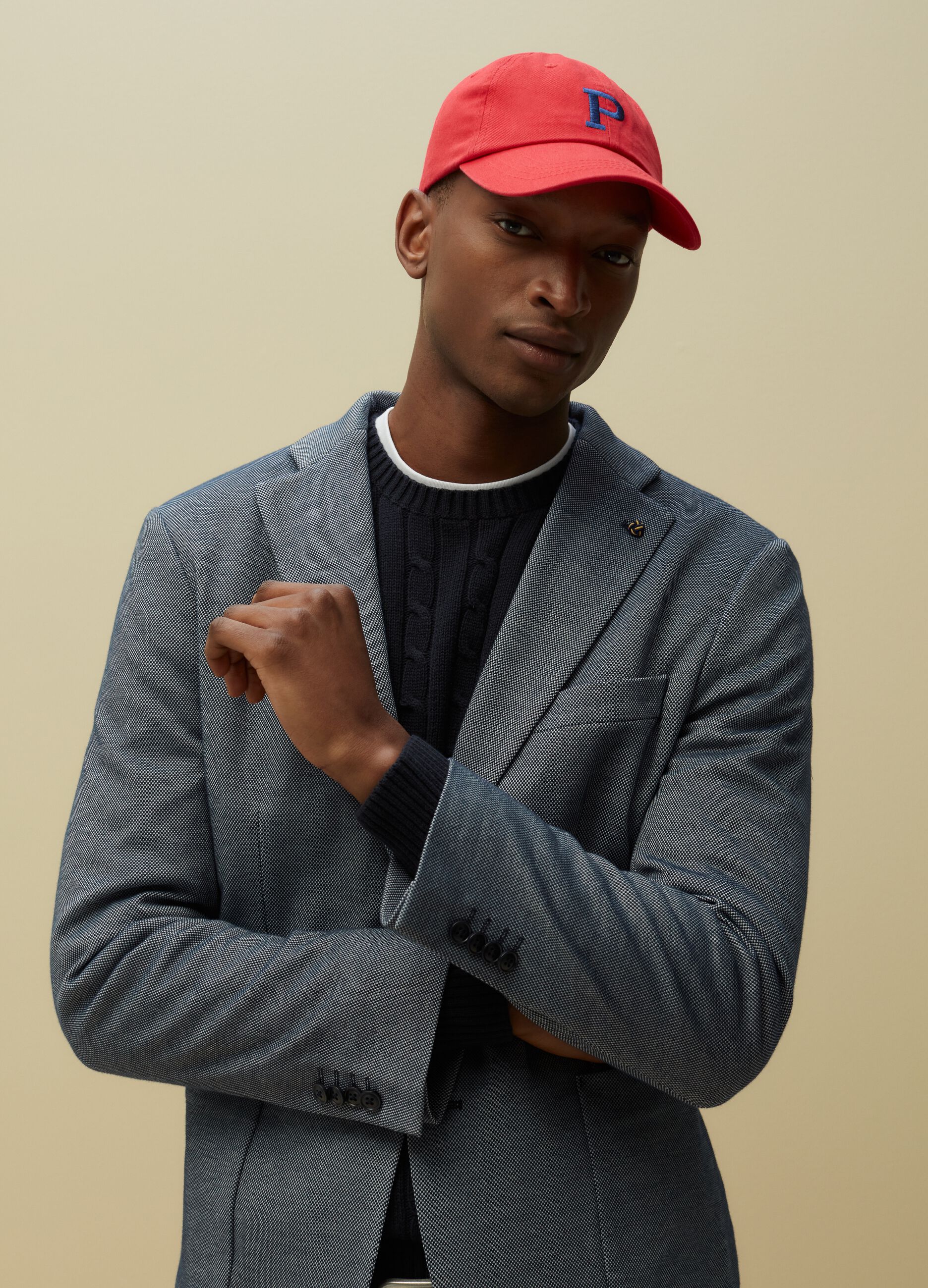 Blazer slim fit piquet blu mélange_3