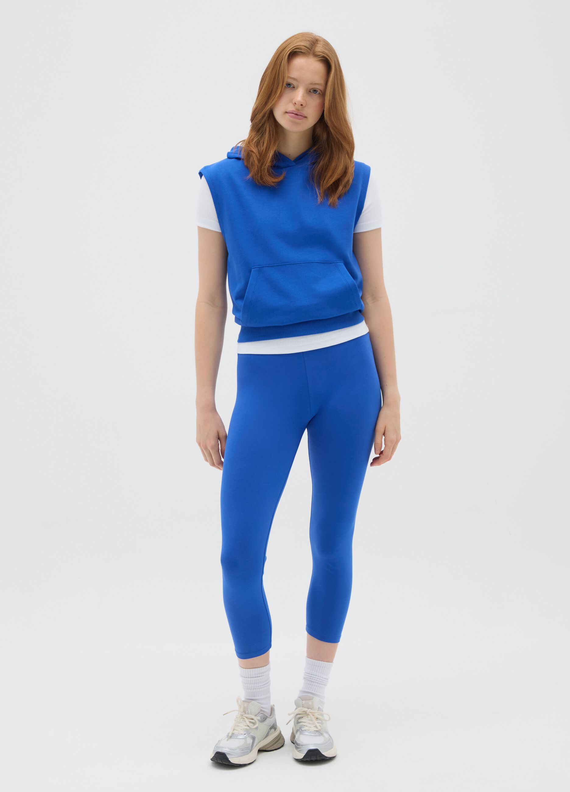 Leggings da donna in cotone elasticizzato blu regular fit