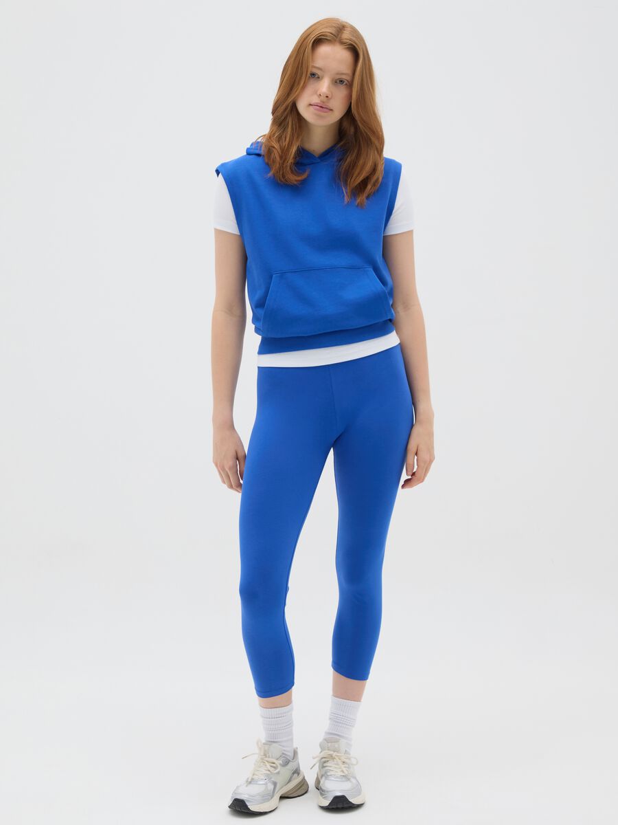 Women's blue regular fit stretch cotton leggings_0