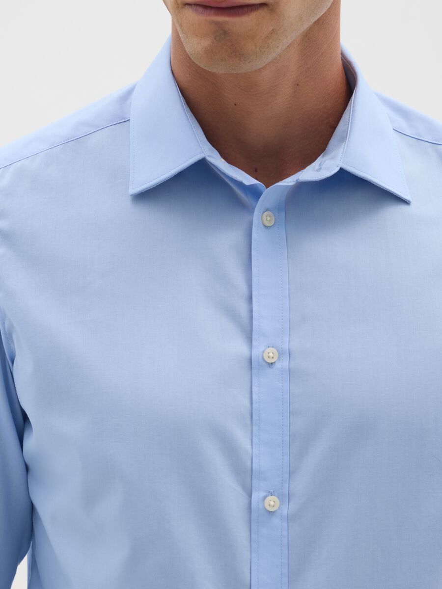 Slim Blue Cotton Blend Shirt_1