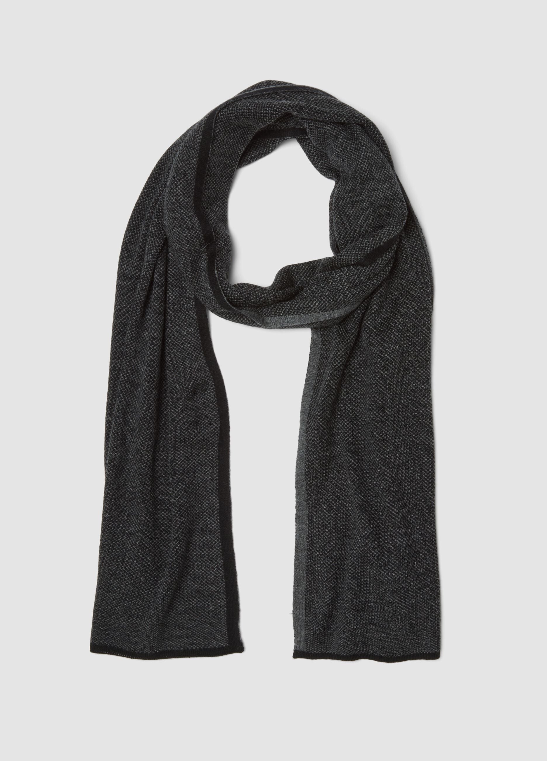Grey and black knitted wool-blend scarf