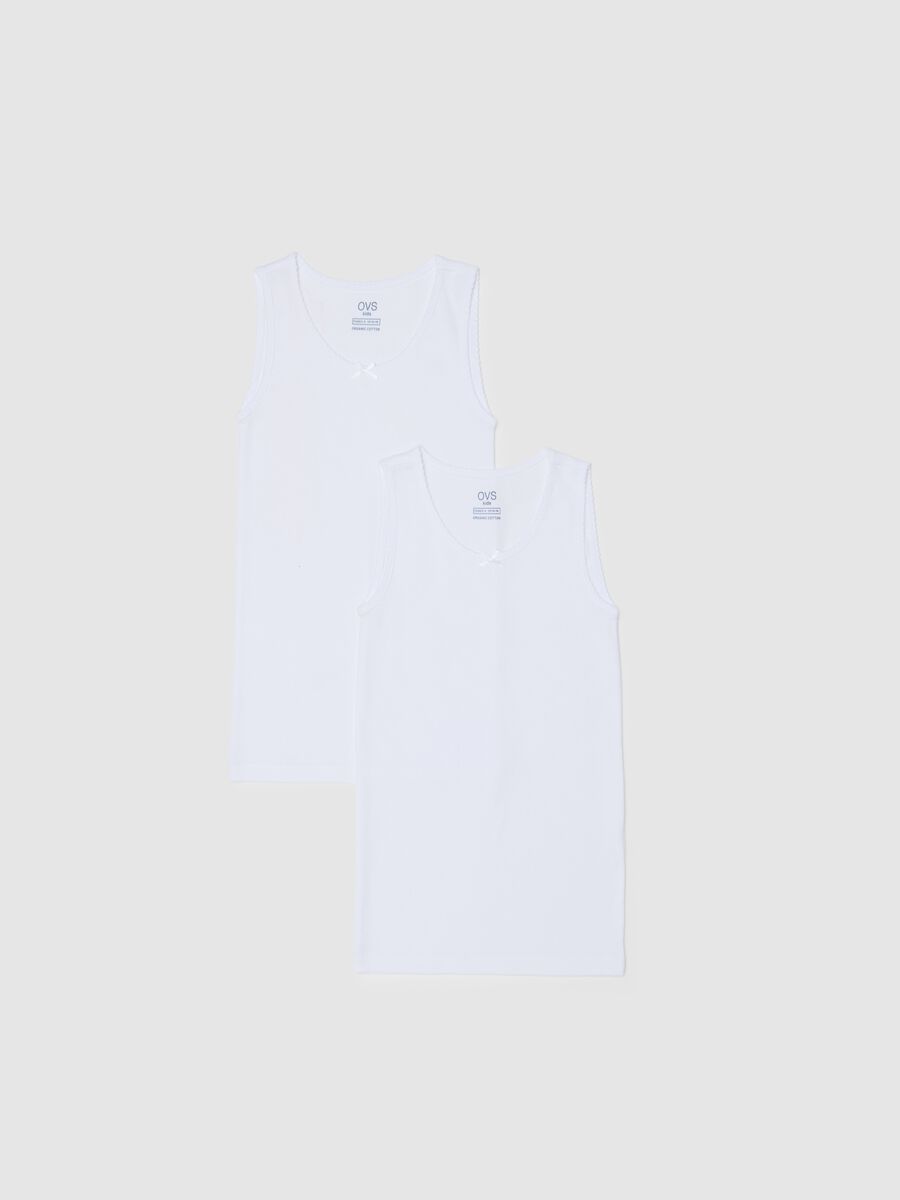Pack of two sleeveless white cotton t-shirts for girls - regular fit_0