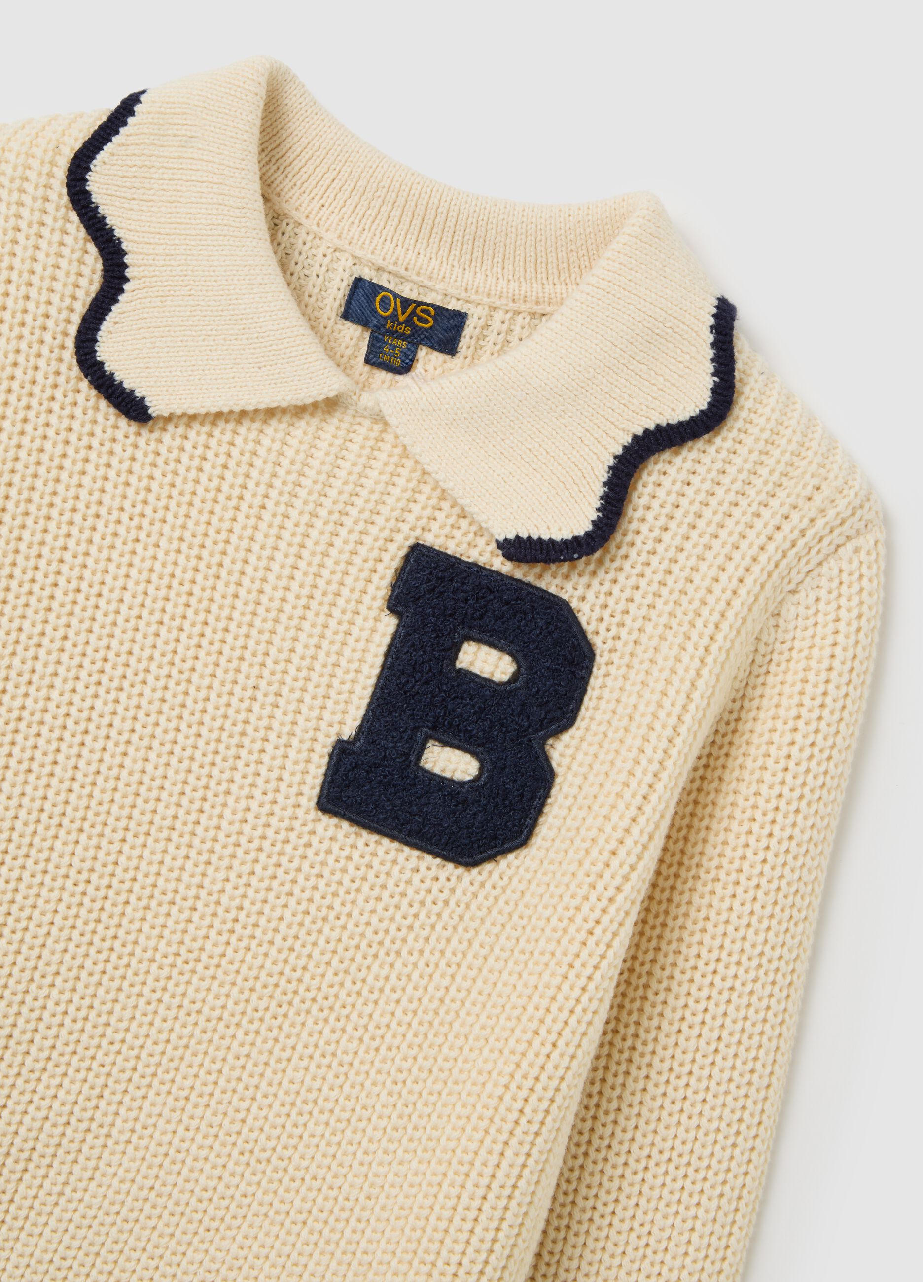 Girls' multicolour cotton blend sweater, regular fit with decorative collar