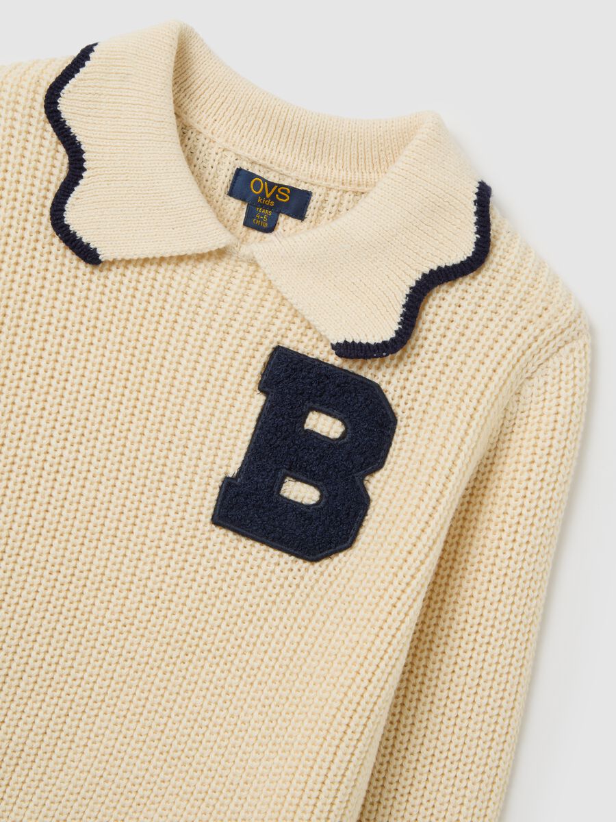 Girls' multicolour cotton blend sweater, regular fit with decorative collar_2