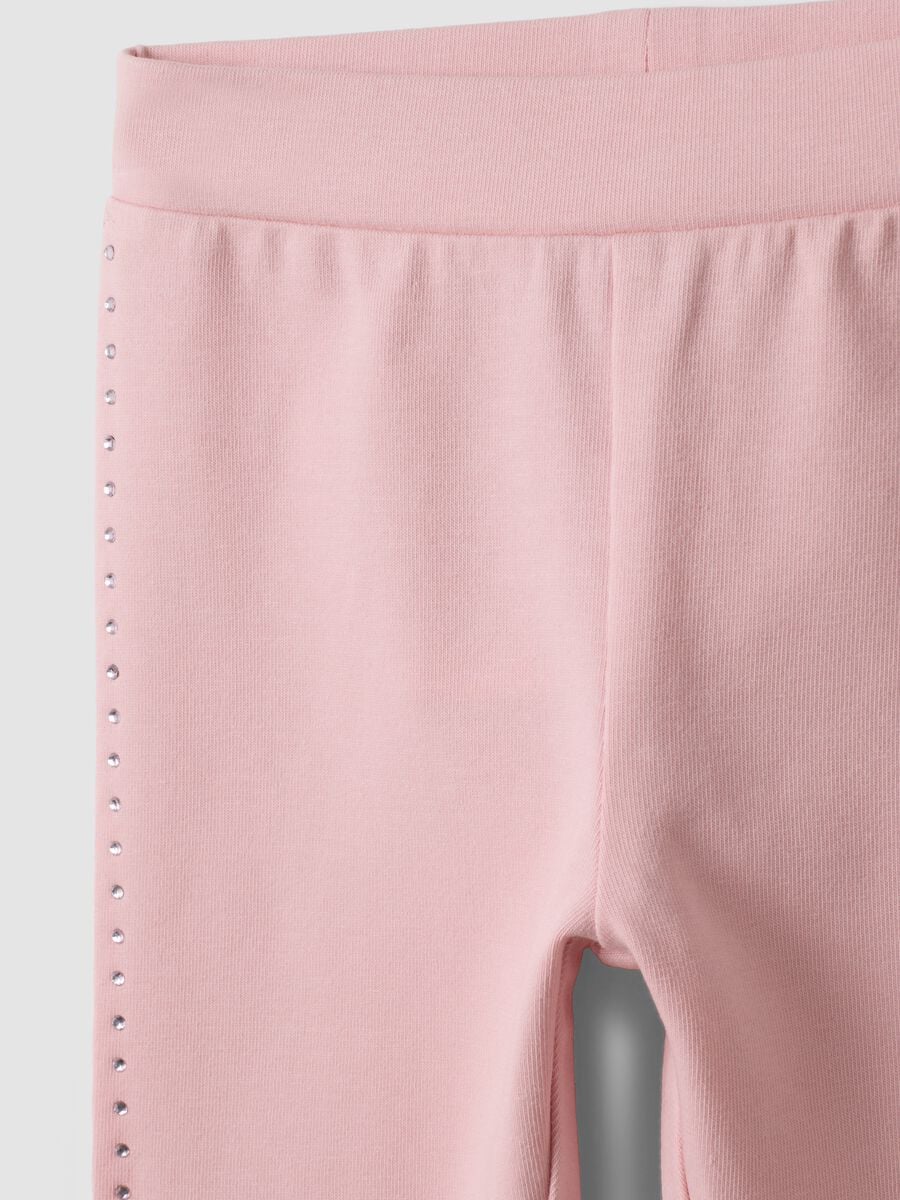 Leggings rosa in cotone organico elasticizzato con strass per bimba_2