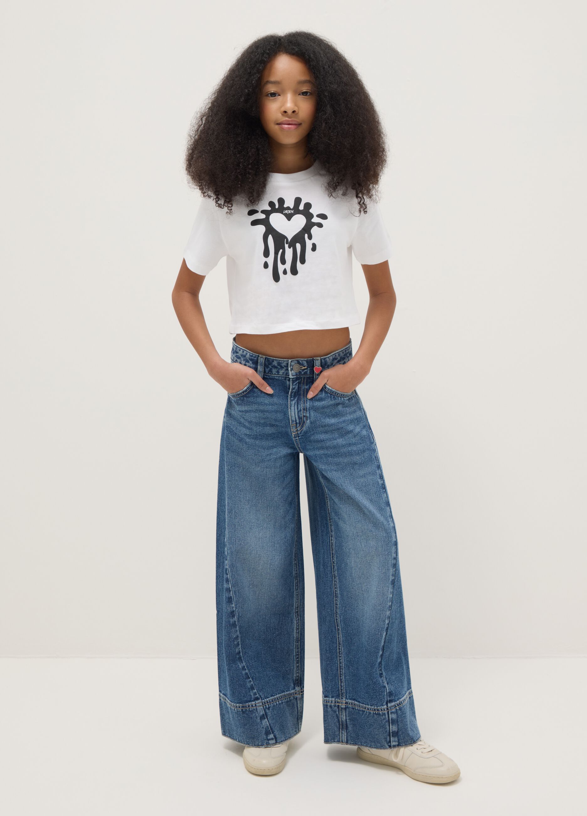 Girls' pure cotton blue wide leg jeans