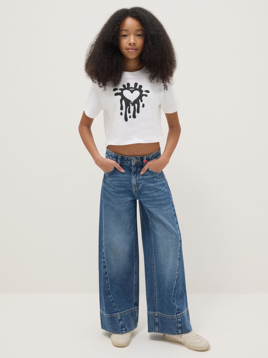 Jeans in puro cotone blu da ragazza wide leg_0