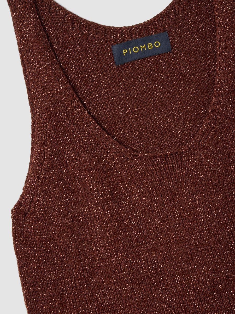 Brown viscose-blend regular-fit glitter tank top_1