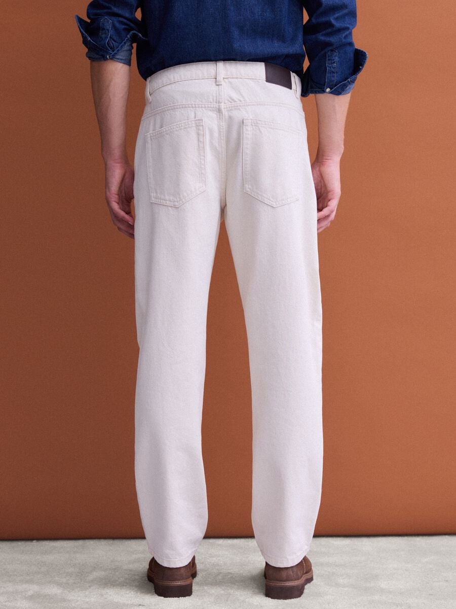Beige straight-fit jeans in pure cotton_3