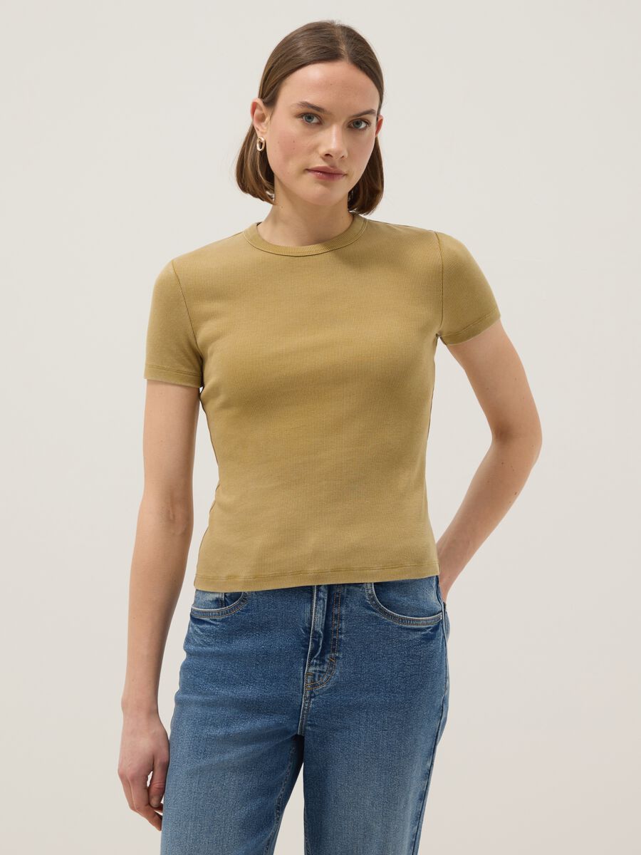 Fitted Yellow Stretch Cotton T-shirt_0