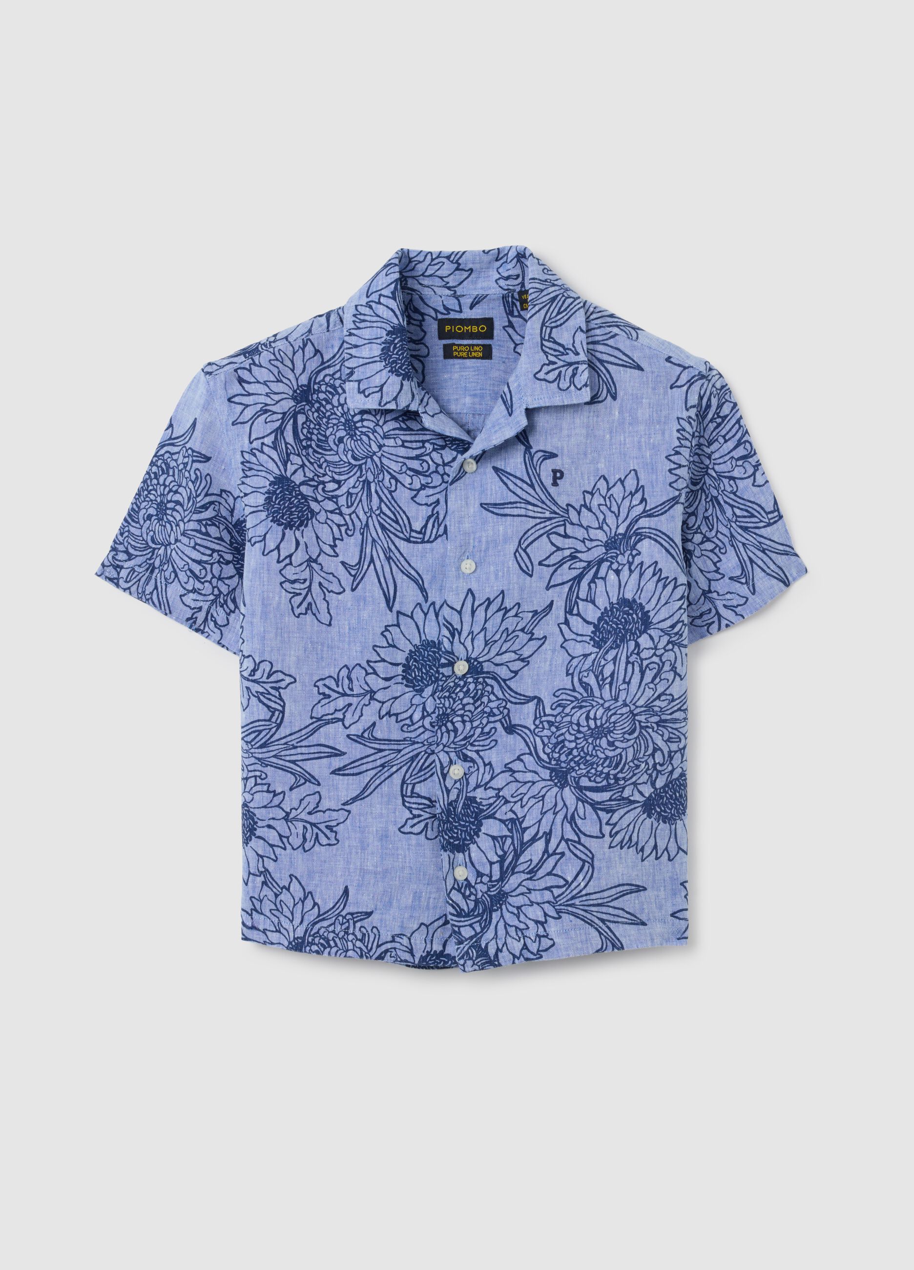 Camicia da bambino in lino blu regular fit